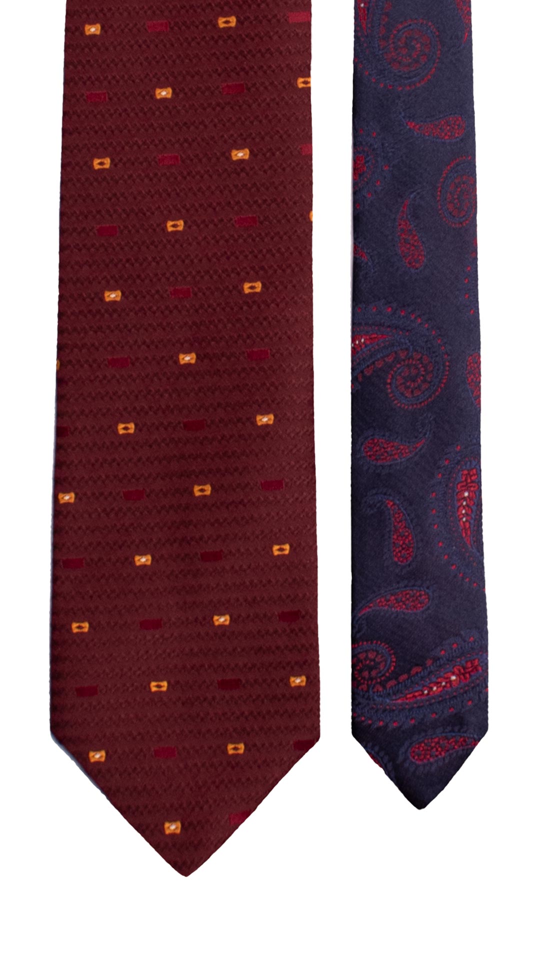 Cravatta di Seta Bordeaux Fantasia Tono su Tono Ruggine Bianco Rosso Bordeaux Nodo in Contrasto Arancione a Pois Blu N3383 Made in Italy Graffeo Cravatte Pala
