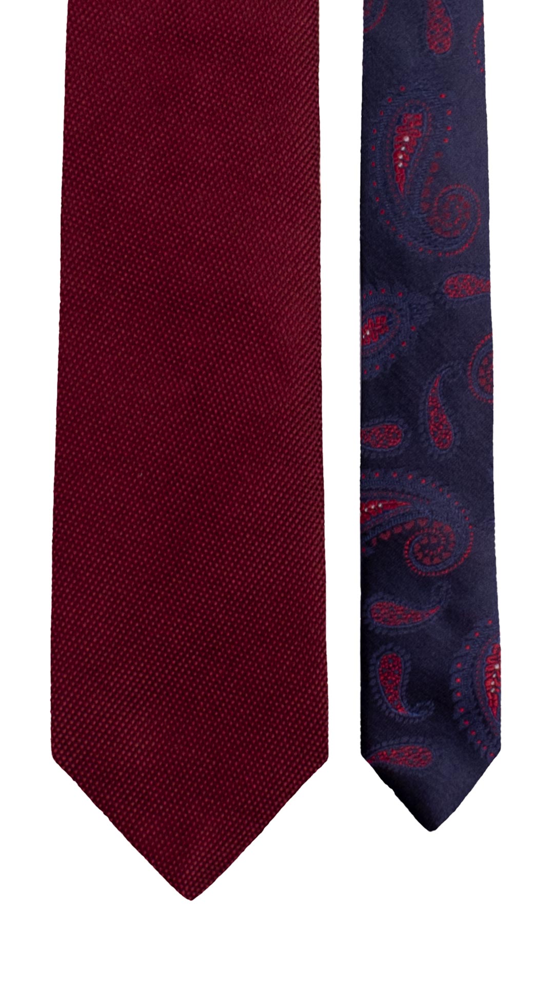 Cravatta di Seta Bordeaux Tinta Unita Nodo in Contrasto Bordeaux Fantasia Blu Bianco N3352 Made in Italy Graffeo Cravatte Pala