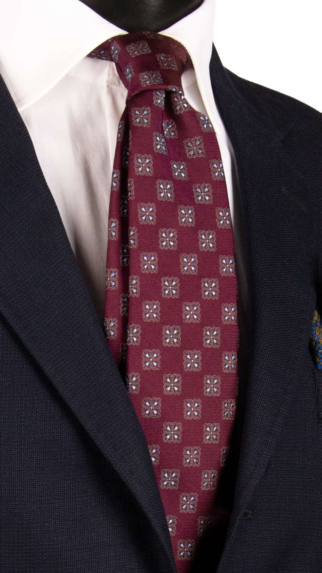 Cravatta di Seta Borgogna Fantasia Celeste AN7149 Graffeo Cravatte Made in Italy