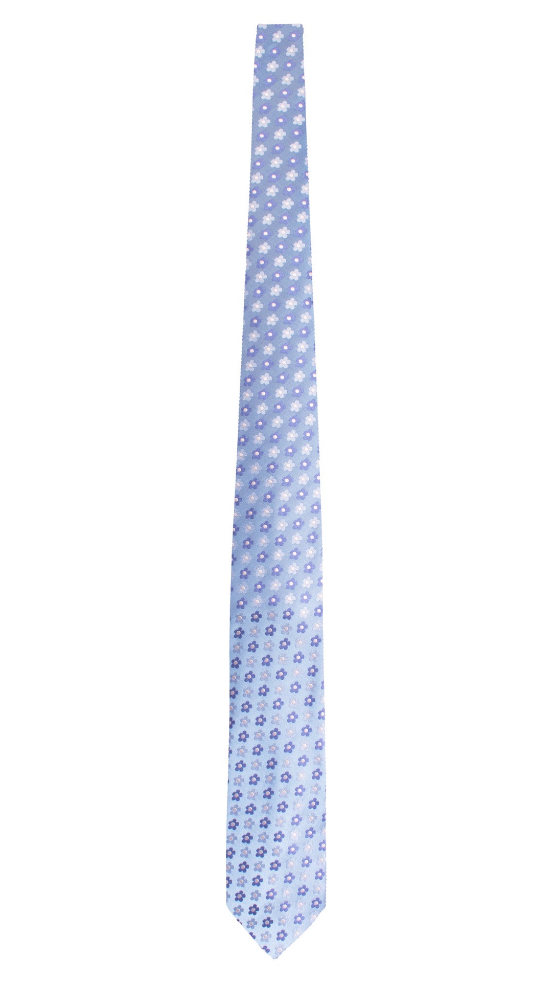 Cravatta di Seta Celeste Effetto Cangiante a Fiori Viola Azzurri Grigio Argento 1649 Graffeo Cravatte Made in Italy Intera