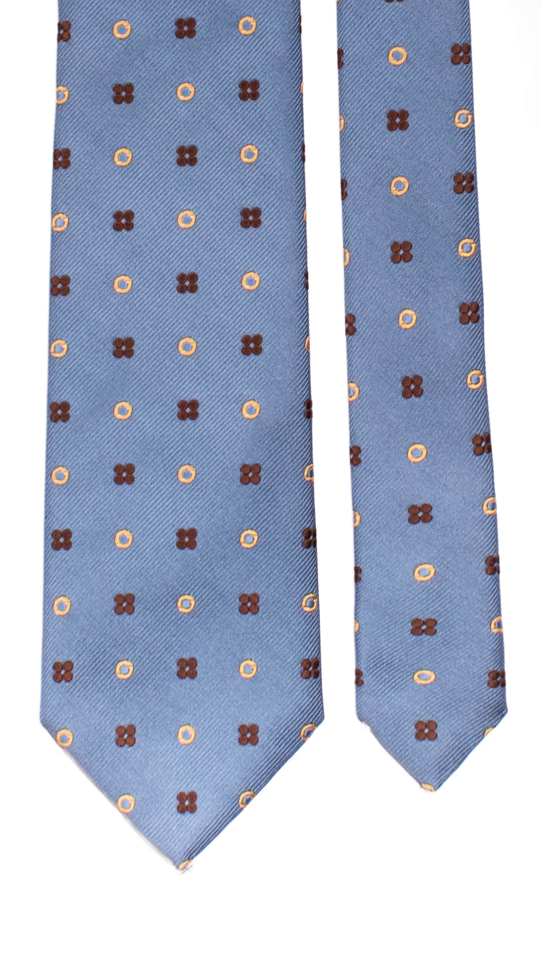 Cravatta di Seta Celeste Fantasia Marrone Giallo Oro AN7370 Graffeo Cravatte Made in Italy Pala