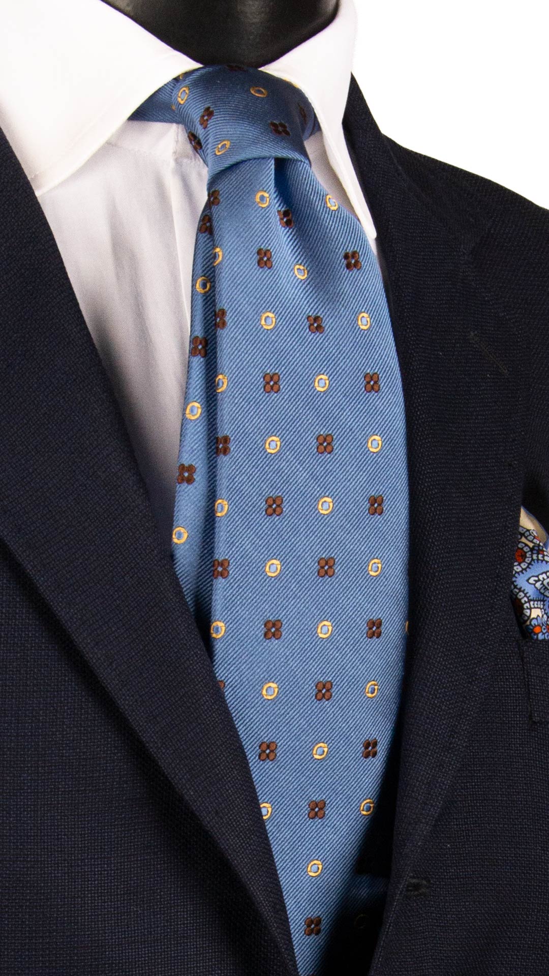 Cravatta di Seta Celeste Fantasia Marrone Giallo Oro AN7370 Graffeo Cravatte Made in Italy