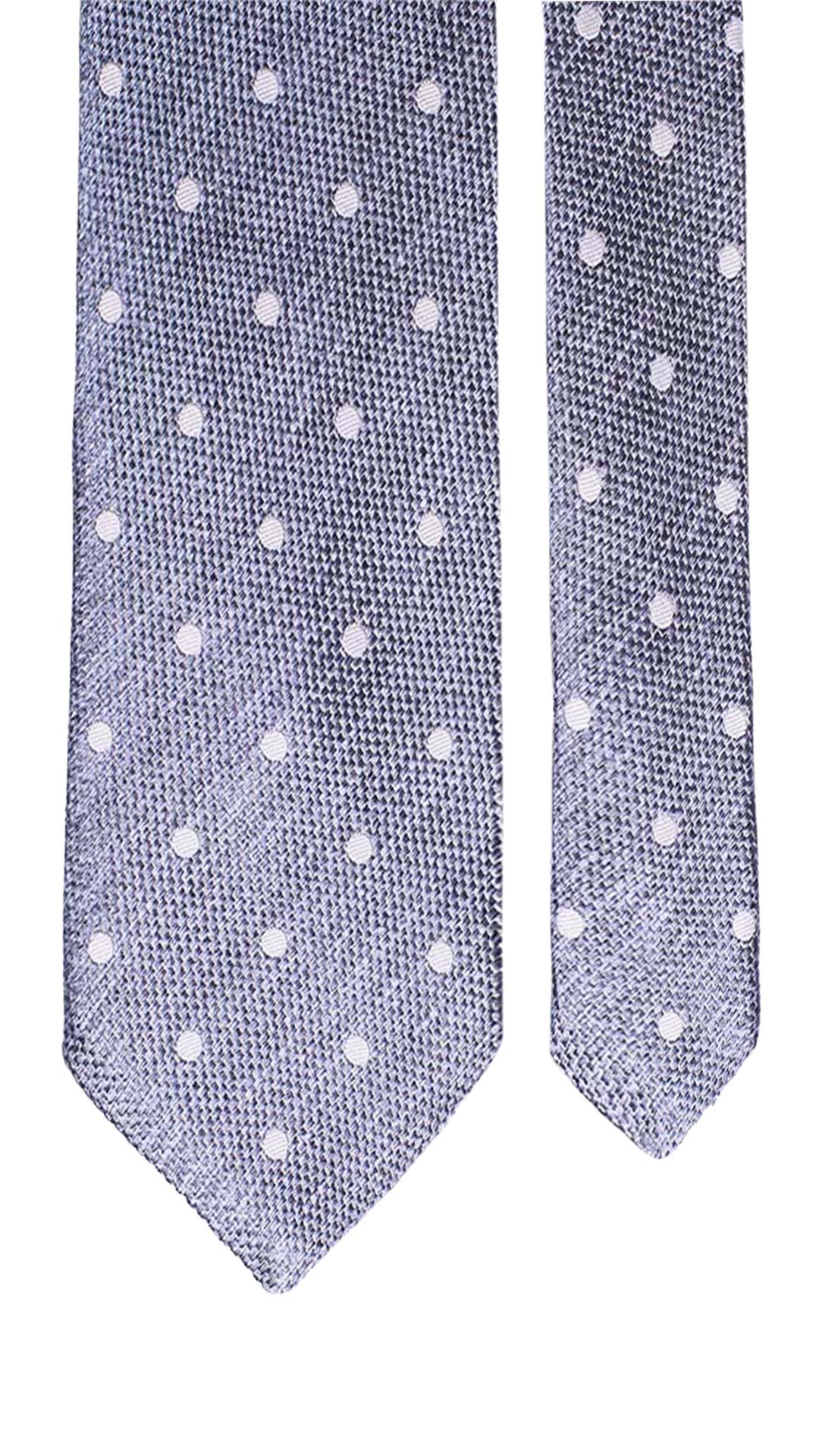 Cravatta di Seta Celeste Polvere Effetto Lino Pois Bianchi Made in Italy Graffeo Cravatte Pala