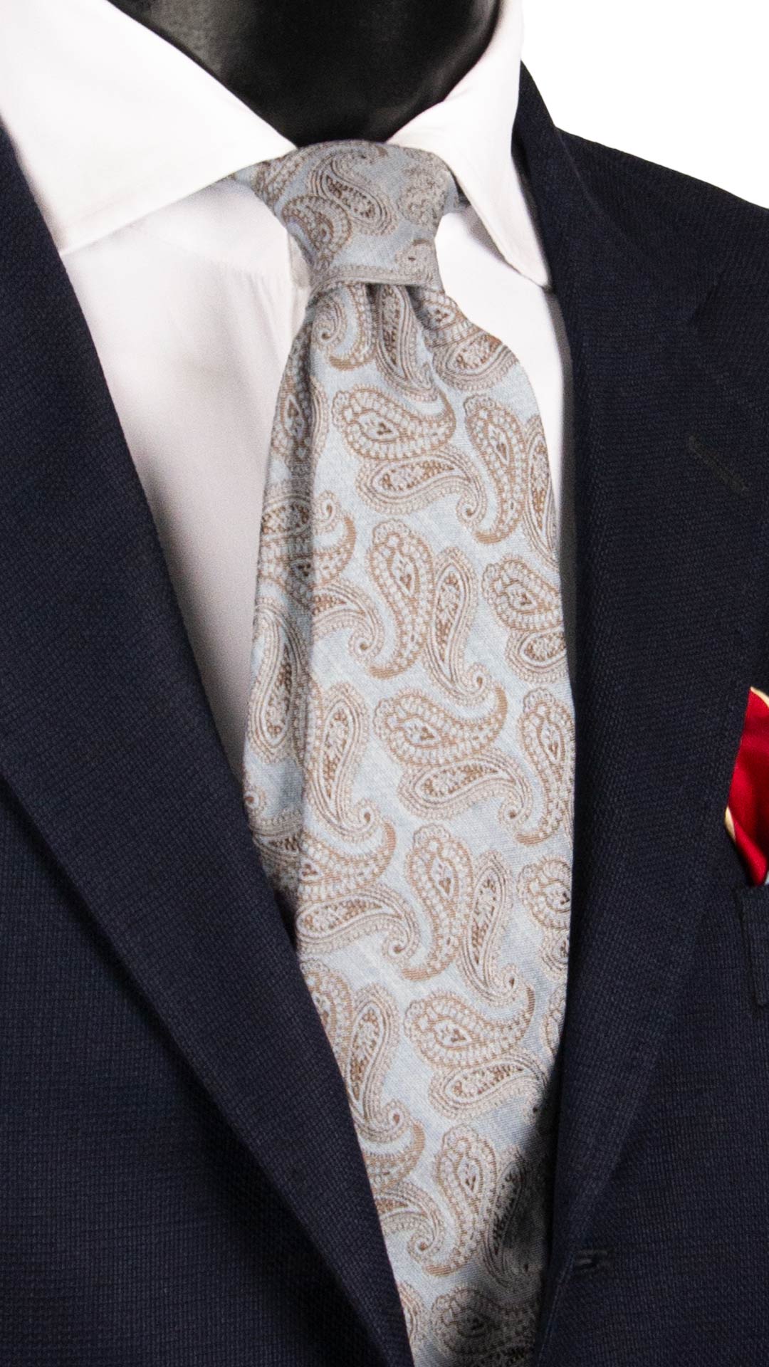 Cravatta di Seta Celeste Polvere Paisley Marrone AN7691 Made in Italy Graffeo Cravatte