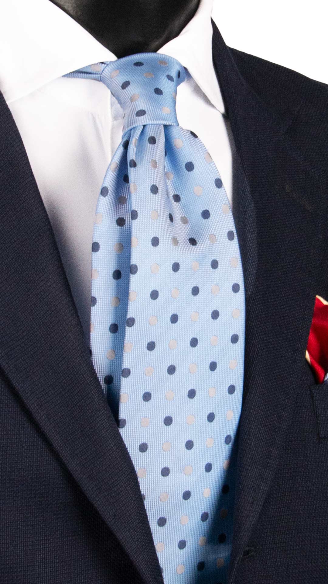 Cravatta di Seta Celeste a Pois Blu Grigio 2052 Graffeo Cravatte Made in Italy
