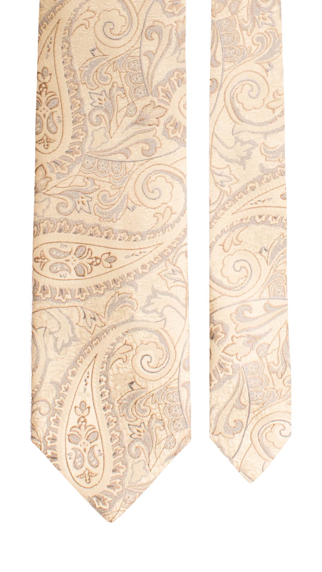 Cravatta di Seta Color Champagne Paisley Grigio Beige 1742 Graffeo Cravatte Made in Italy Pala