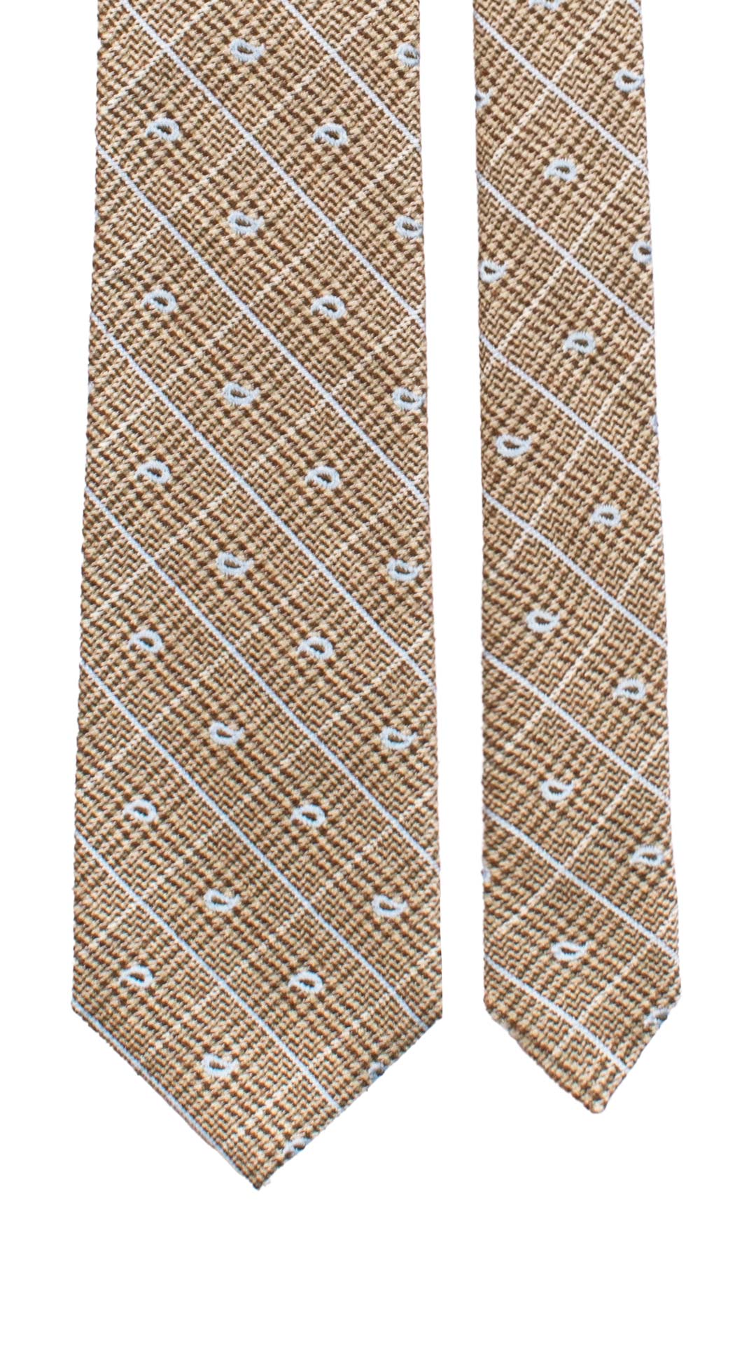 Cravatta di Seta Color Corda Principe di Galles Paisley a Quadri Celesti AN7526 Made in Italy Graffeo Cravatte Pala
