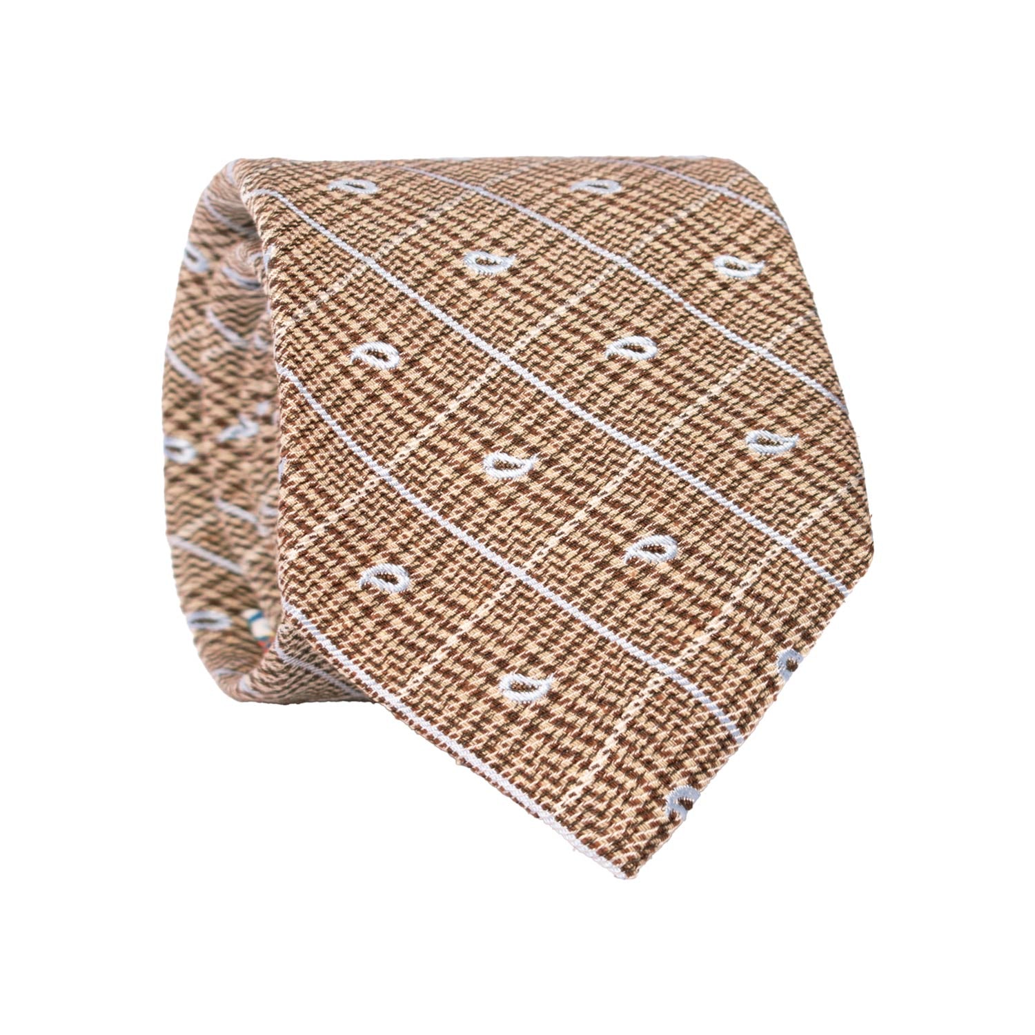 Cravatta di Seta Color Corda Principe di Galles Paisley a Quadri Celesti AN7526 Made in Italy Graffeo Cravatte Rotolo