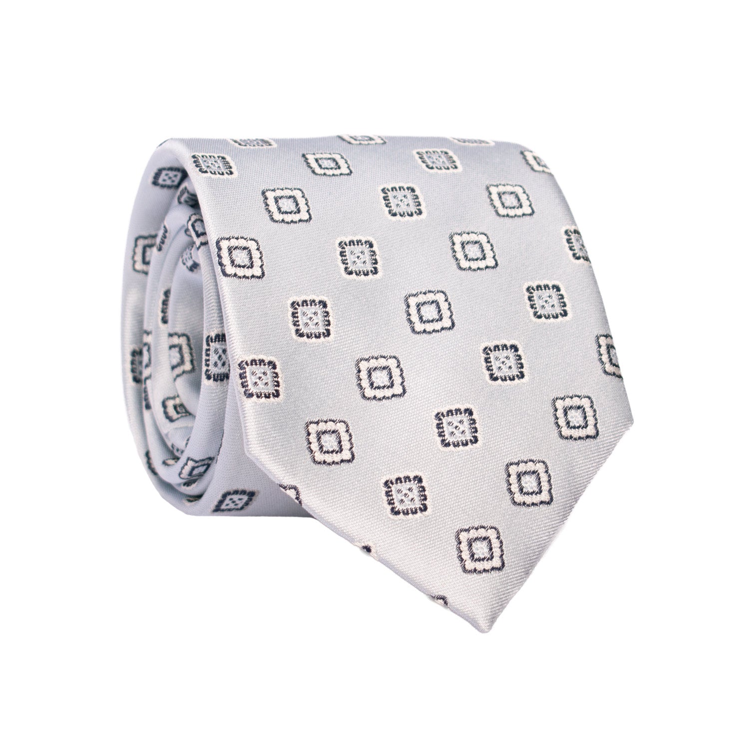 Cravatta di Seta Color Ghiaccio Fantasia Blu Bianca AN7148 Graffeo Cravatte Made in Italy Rotolo