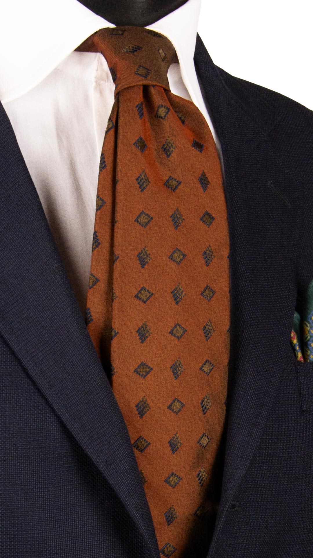 Cravatta di Seta Color Ruggine Cangiante Fantasia Blu 7085 Made in Italy Graffeo Cravatte