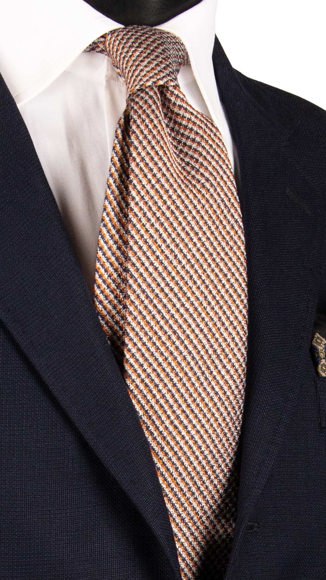 Cravatta-di-Seta-Fantasia-Blu-Bianca-Arancione-7124