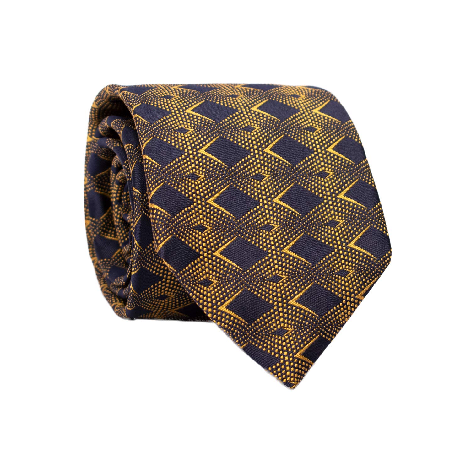 Cravatta di Seta Fantasia Giallo Oro Blu 7180 Graffeo Cravatte Made in Italy Rotolo