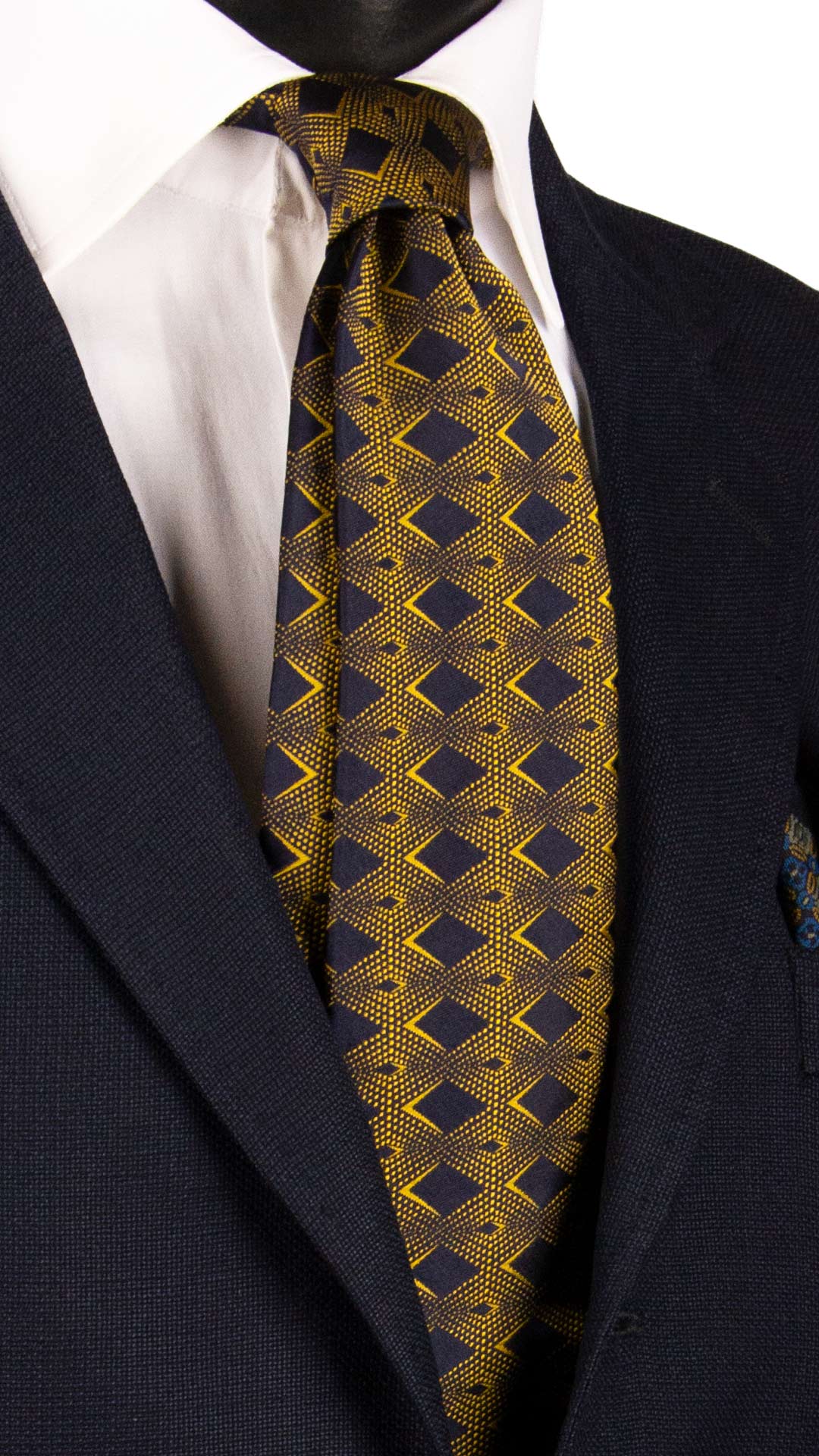 Cravatta di Seta Fantasia Giallo Oro Blu 7180 Graffeo Cravatte Made in Italy