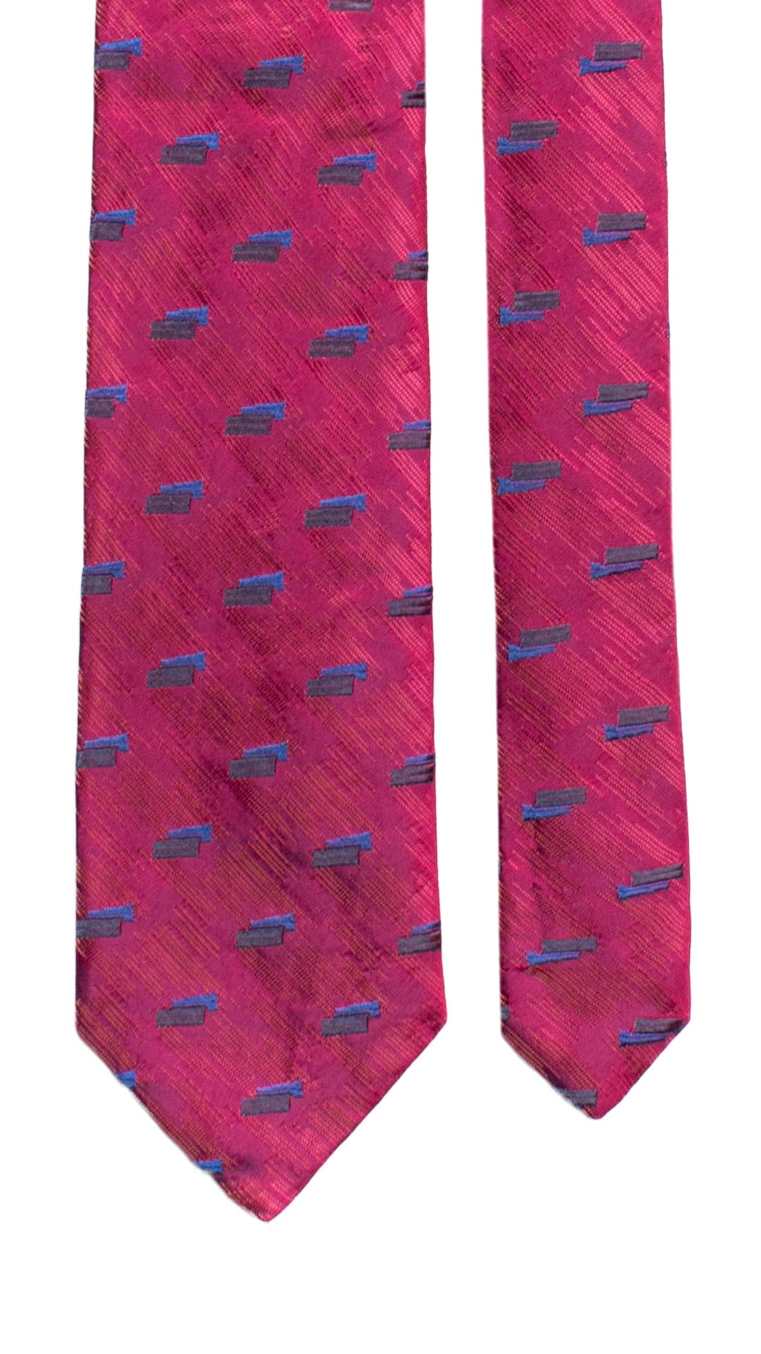 Cravatta di Seta Fucsia Lurex Fantasia Blu Bluette 7236 Graffeo Cravatte Made in Italy Pala