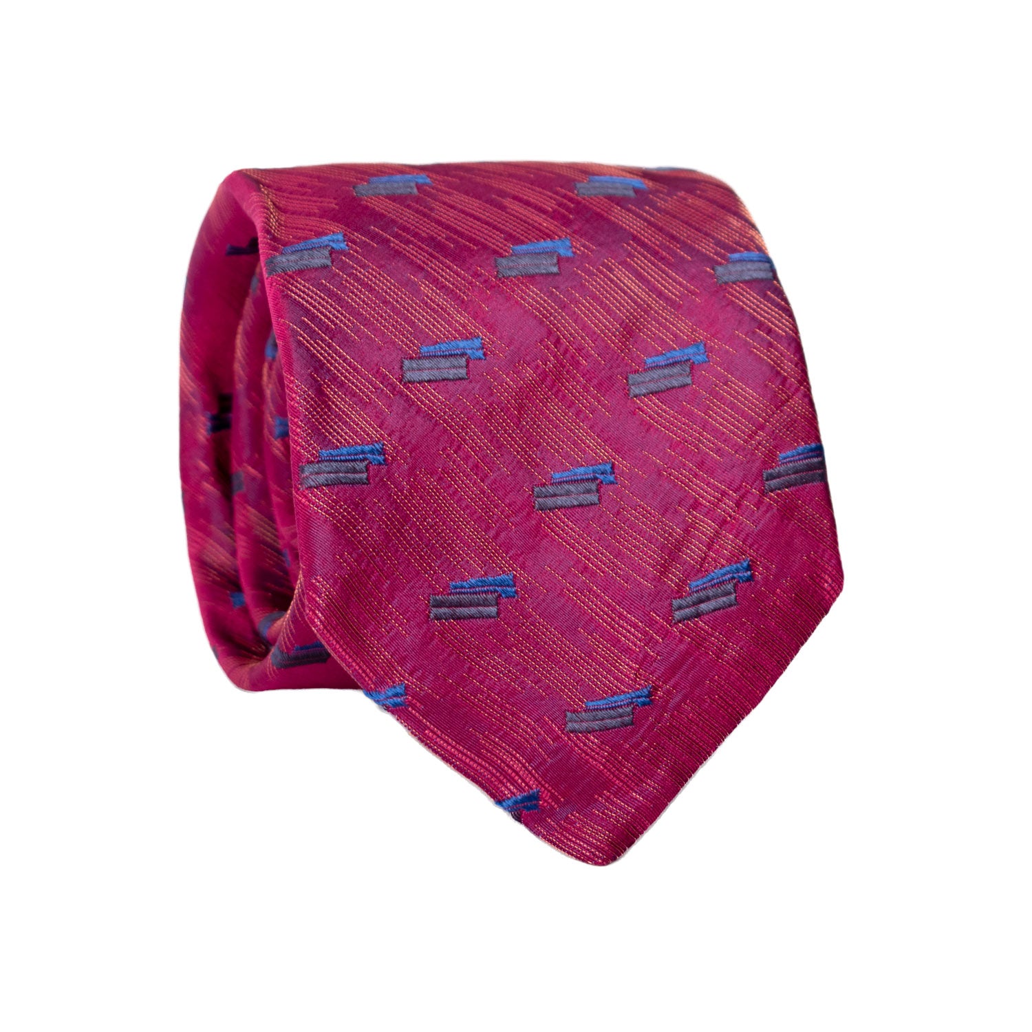 Cravatta di Seta Fucsia Lurex Fantasia Blu Bluette 7236 Graffeo Cravatte Made in Italy Rotolo