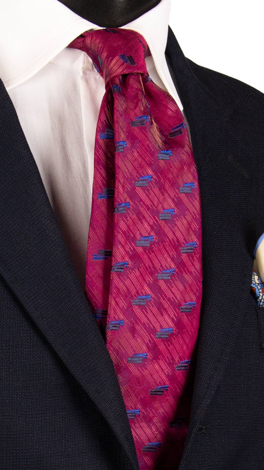 Cravatta di Seta Fucsia Lurex Fantasia Blu Bluette 7236 Graffeo Cravatte Made in Italy