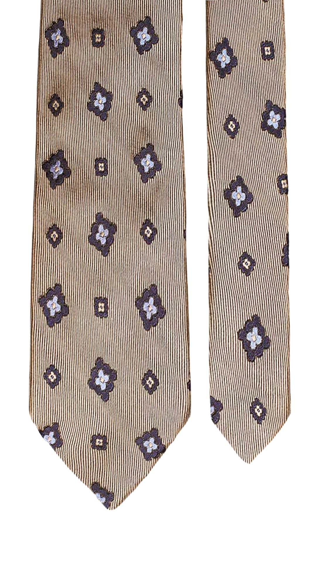 Cravatta di Seta Giallo Ocra Fantasia Blu Celeste Made in Italy Graffeo Cravatte Pala