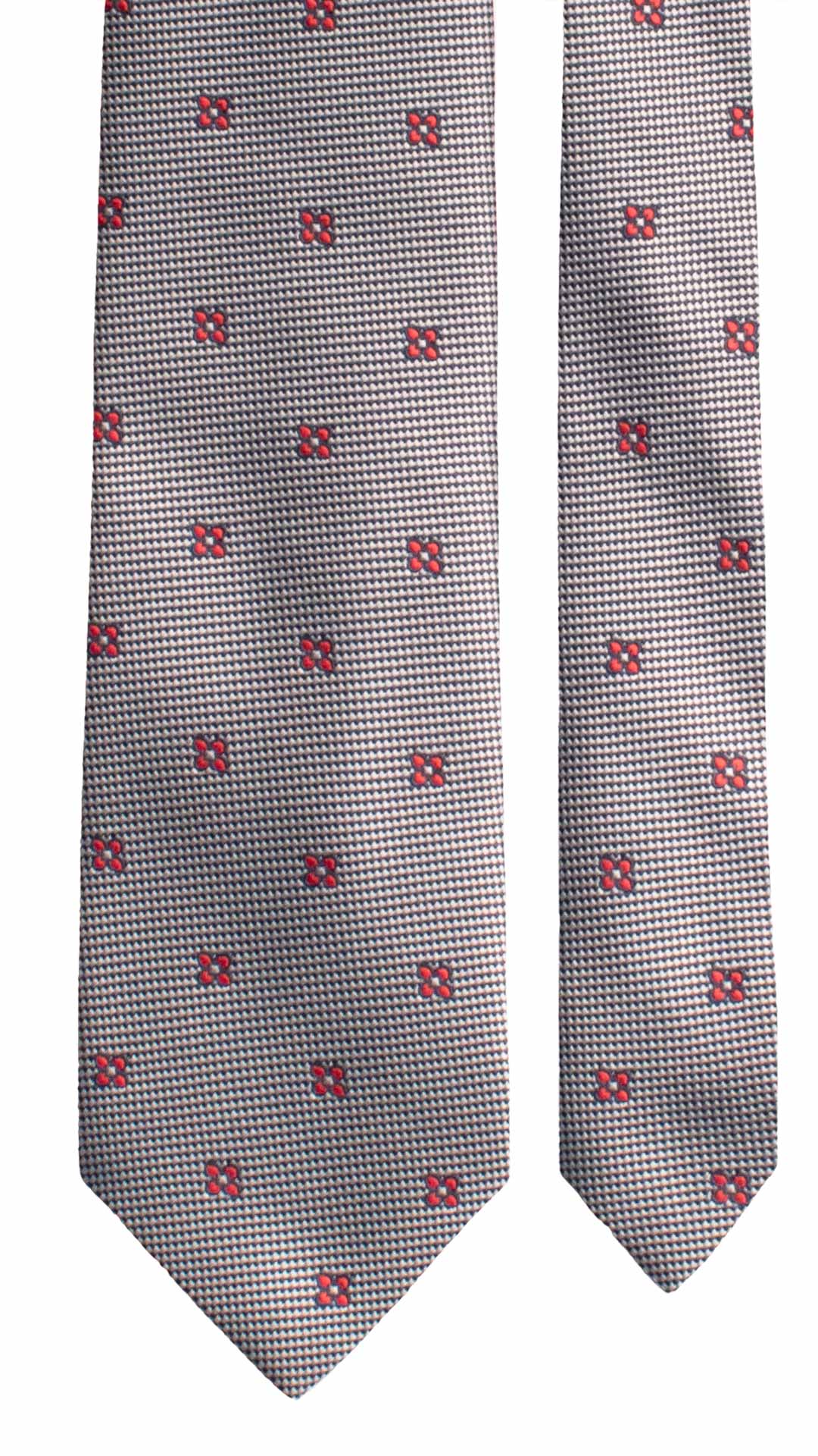 Cravatta di Seta Grigia Argento Blu Fantasia Rossa 1932 Graffeo Cravatte Made in Italy Pala