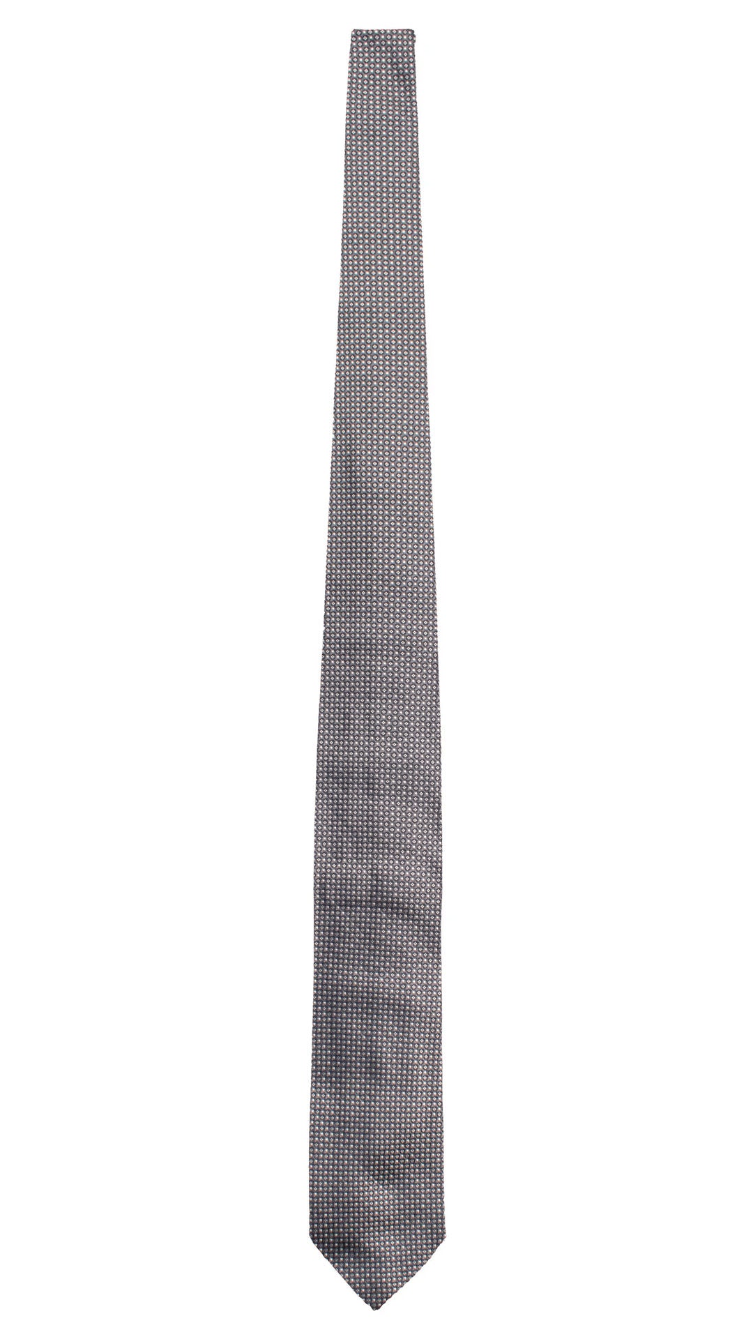 Cravatta di Seta Grigio Antracite Fantasia Blu Bianco 8097 Made in Italy Graffeo Cravatte Intera