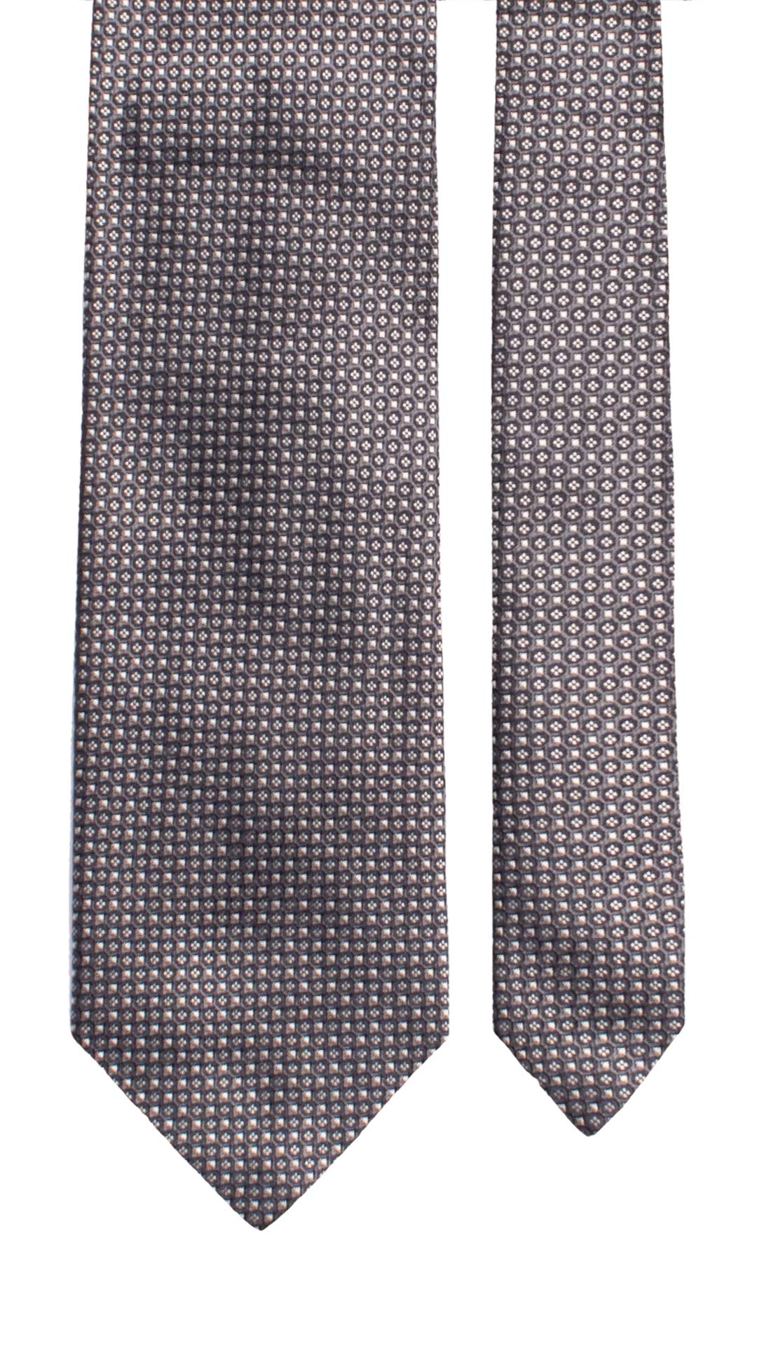 Cravatta di Seta Grigio Antracite Fantasia Blu Bianco 8097 Made in Italy Graffeo Cravatte Pala