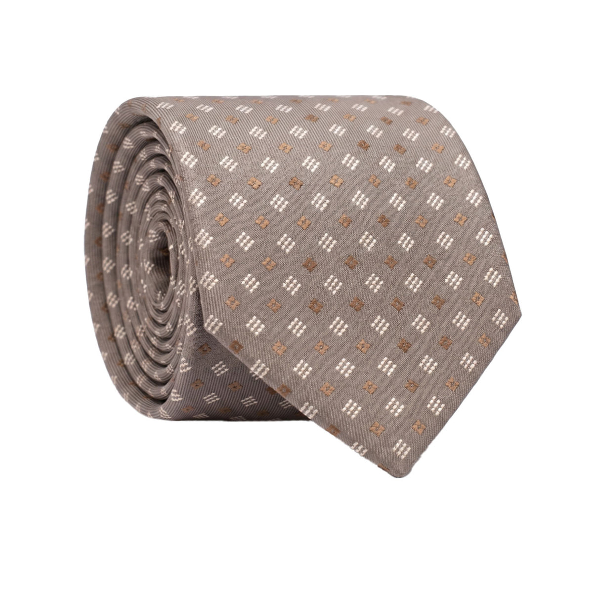 Cravatta di Seta Grigio Antracite Fantasia Marrone Bianco 7642 Made in Italy Graffeo Cravatte Rotolo