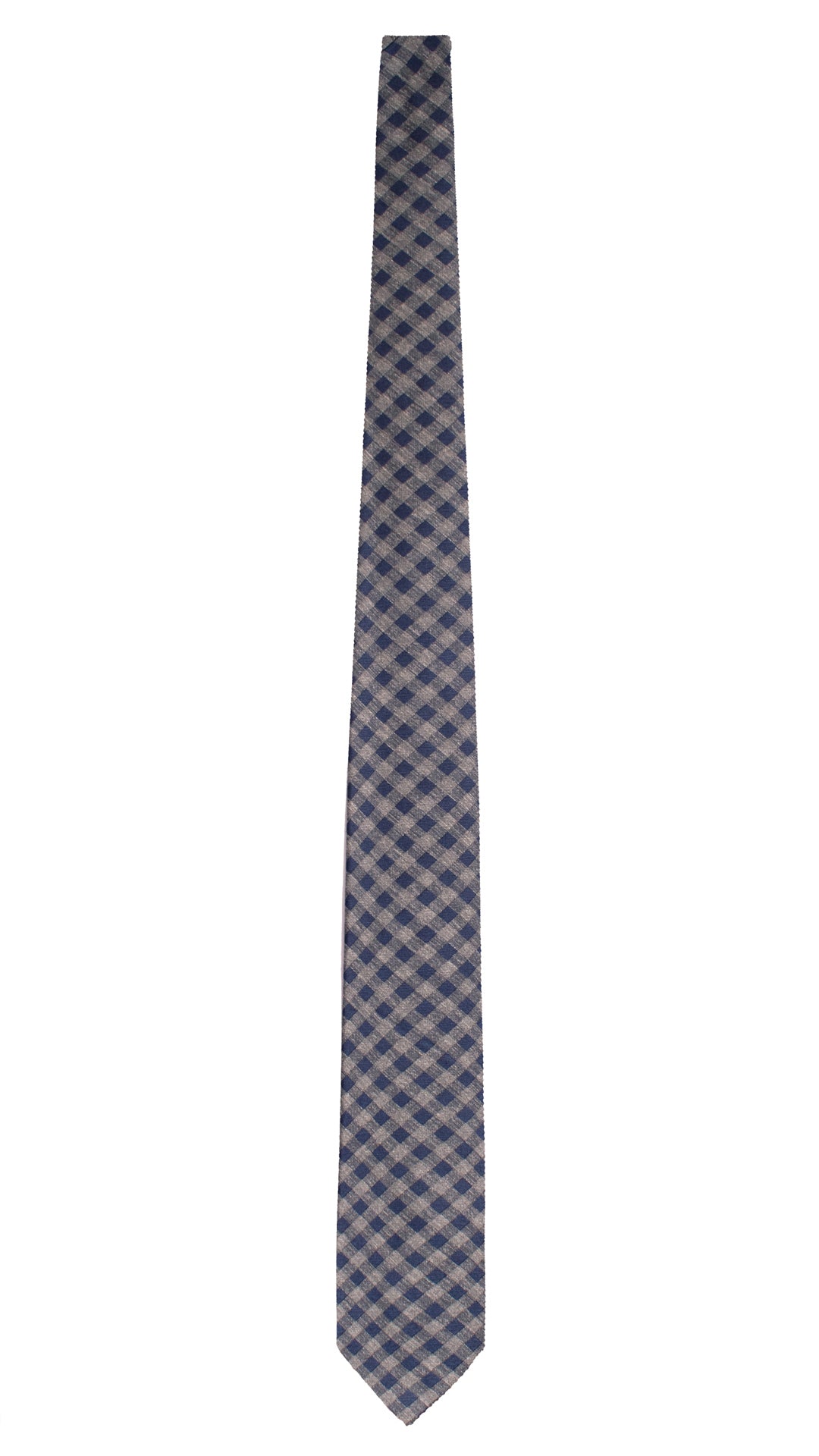 Cravatta di Seta Grigio Antracite a Quadri Blu AN7697 Made in Italy Graffeo Cravatte Intera
