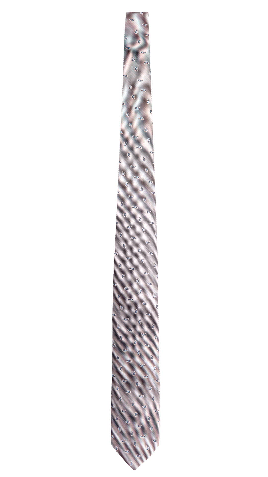 Cravatta di Seta Grigio Argento Blu Paisley Celeste 1778 Graffeo Cravatte Made in Italy Intera
