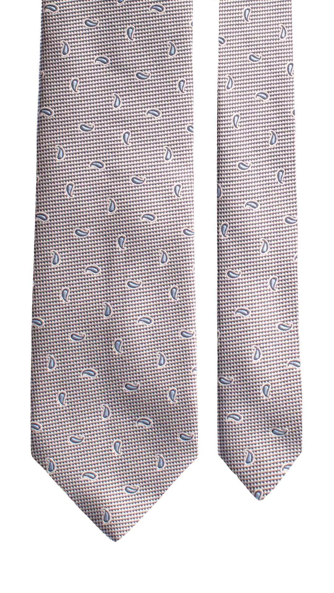 Cravatta di Seta Grigio Argento Blu Paisley Celeste 1778 Graffeo Cravatte Made in Italy Pala