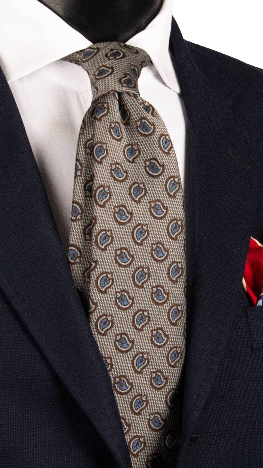 Cravatta di Seta Grigio Argento Blu Paisley Marrone Azzurro AN7723 Made in Italy Graffeo Cravatte
