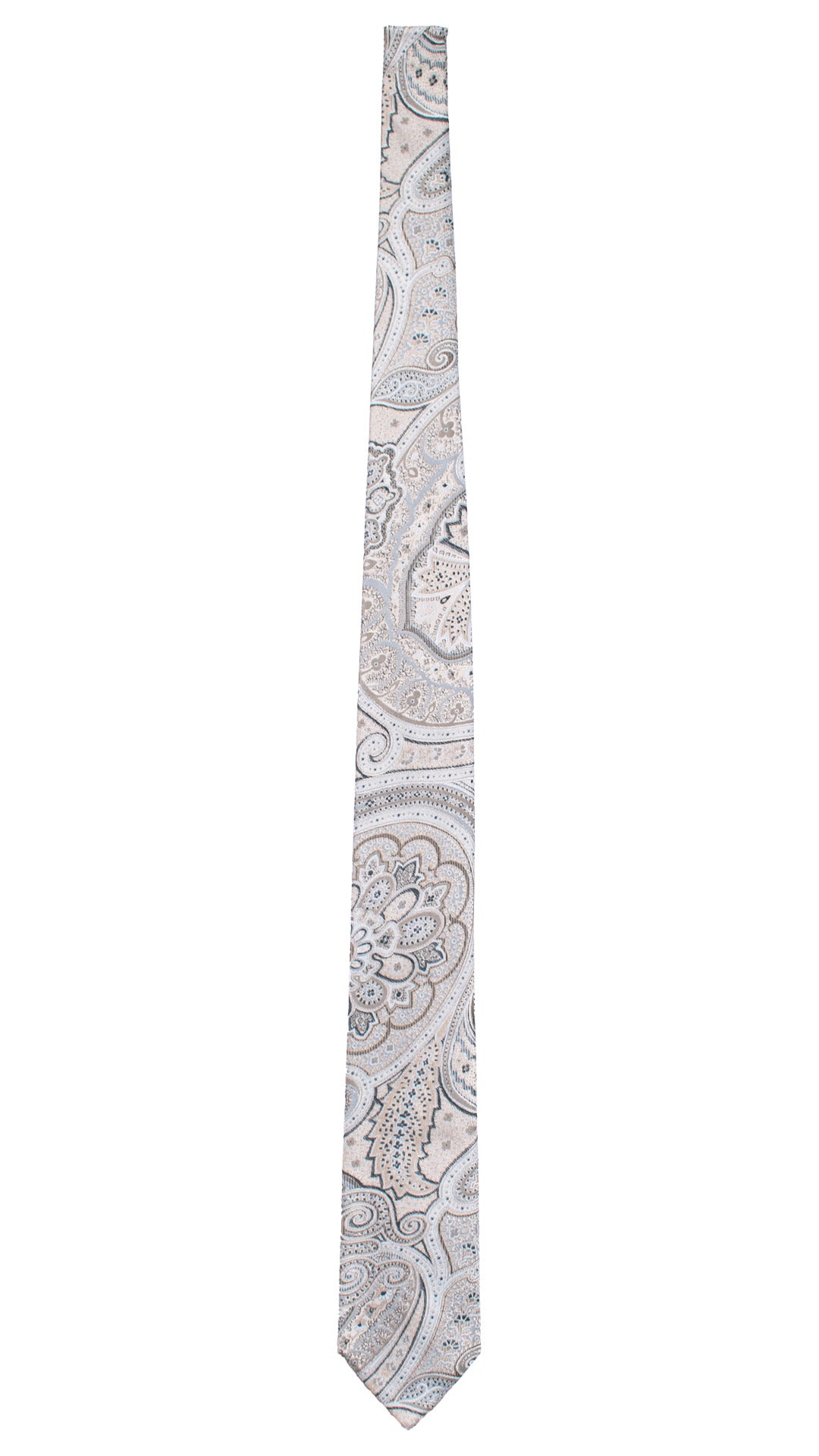 Cravatta di Seta Grigio Argento Paisley Blu Beige Celeste 7453 Made in Italy Graffeo Cravatte Intera