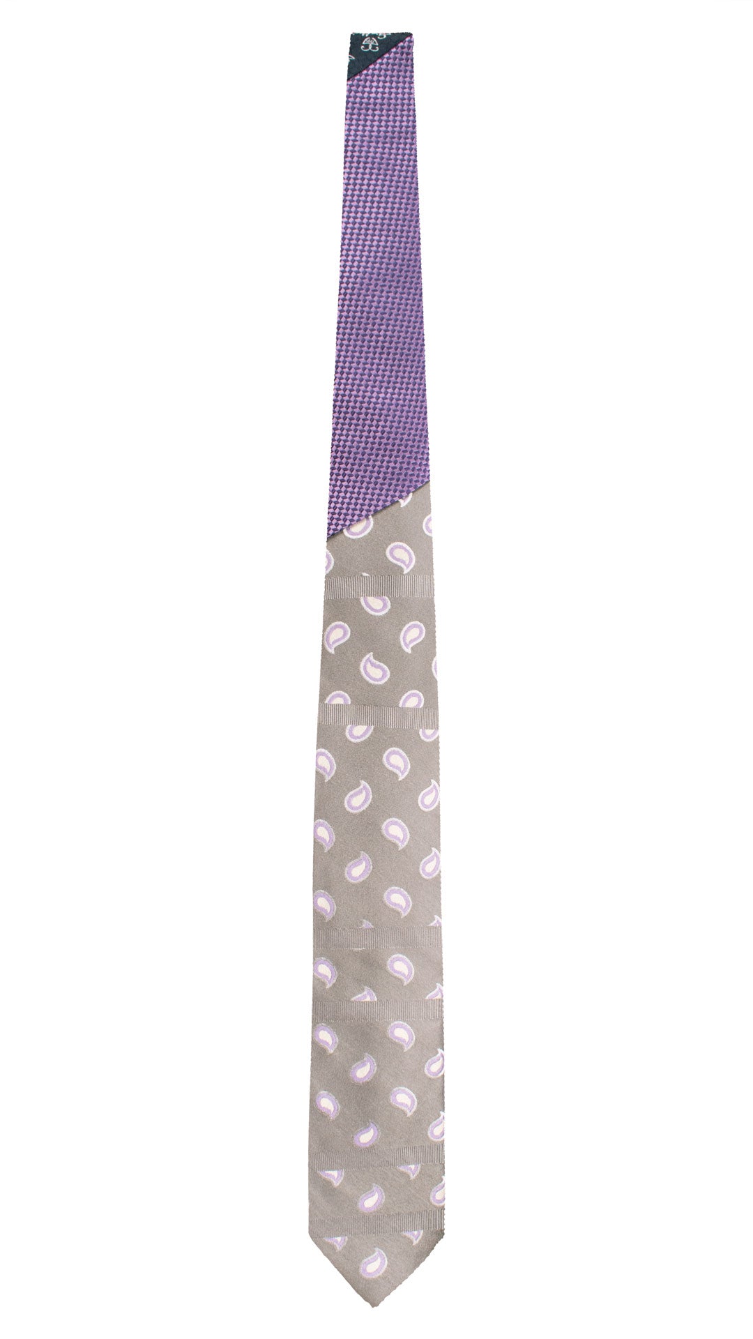 Cravatta di Seta Grigio Paisley Bianco Lavanda Nodo in Contrasto Lavanda Fantasia Color Orchidea N3445 Made in italy Graffeo Cravatte Intera