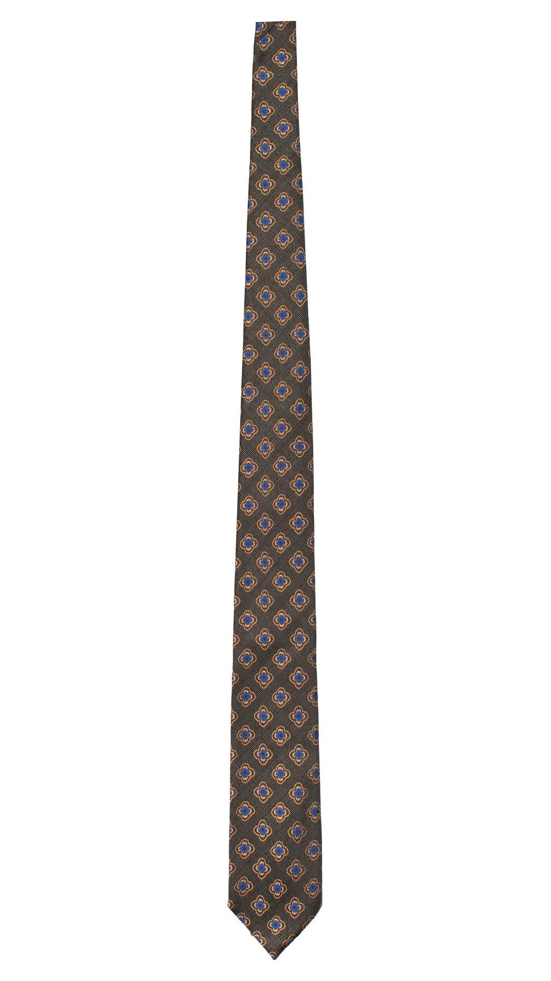 Cravatta di Seta Grigio Scuro a Fiori Bluette Color Bronzo AN7440 Made in Italy Graffeo Cravatte Intera