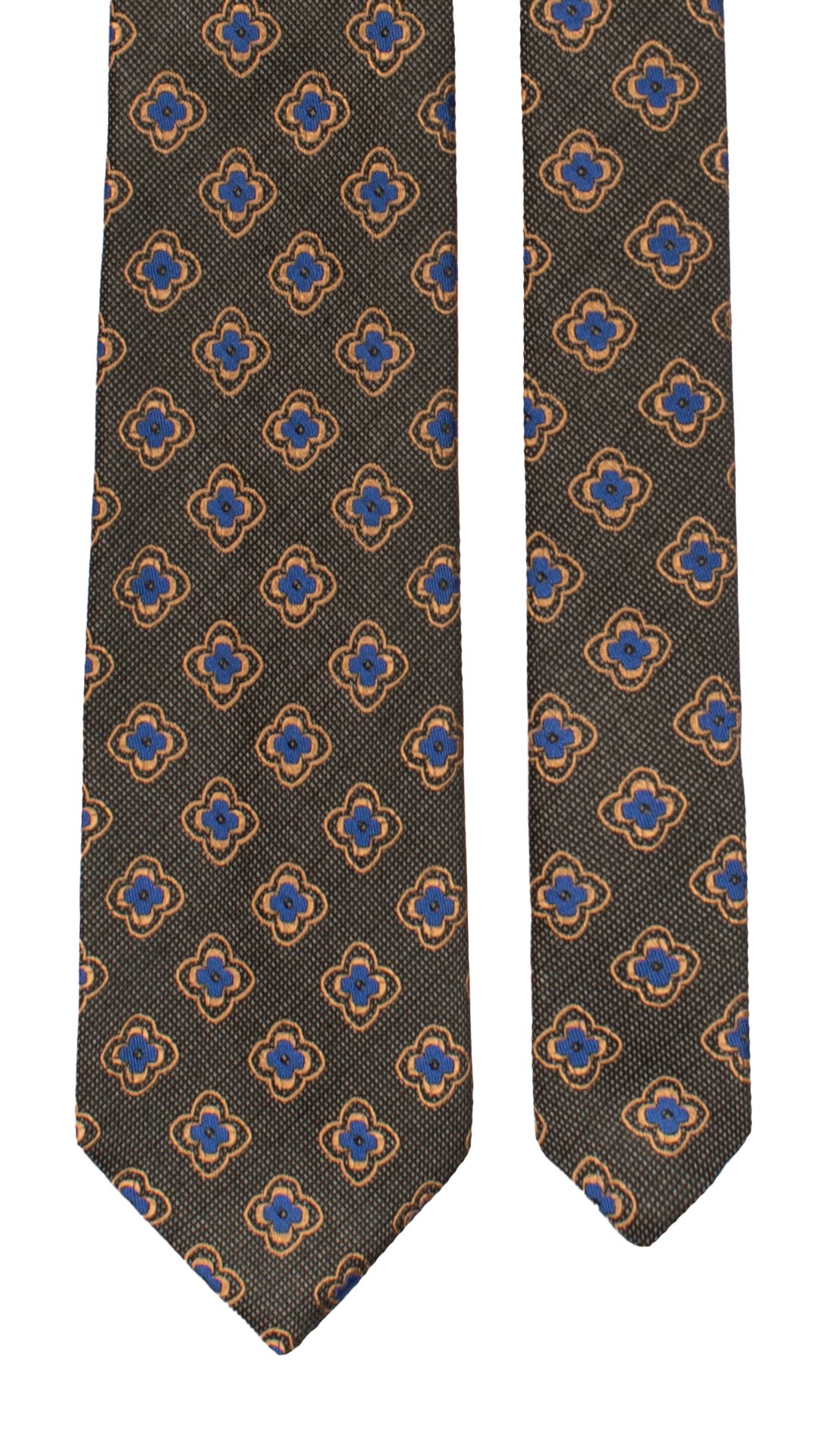 Cravatta di Seta Grigio Scuro a Fiori Bluette Color Bronzo AN7440 Made in Italy Graffeo Cravatte Pala