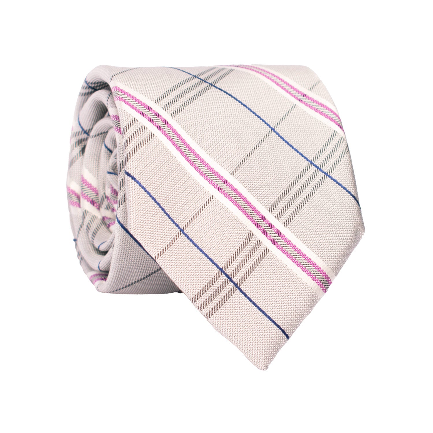 Cravatta di Seta Grigio a Quadri Bianco Blu Navy Viola Grigio Scuro 7447 Made in Italy Graffeo Cravatte Rotolo