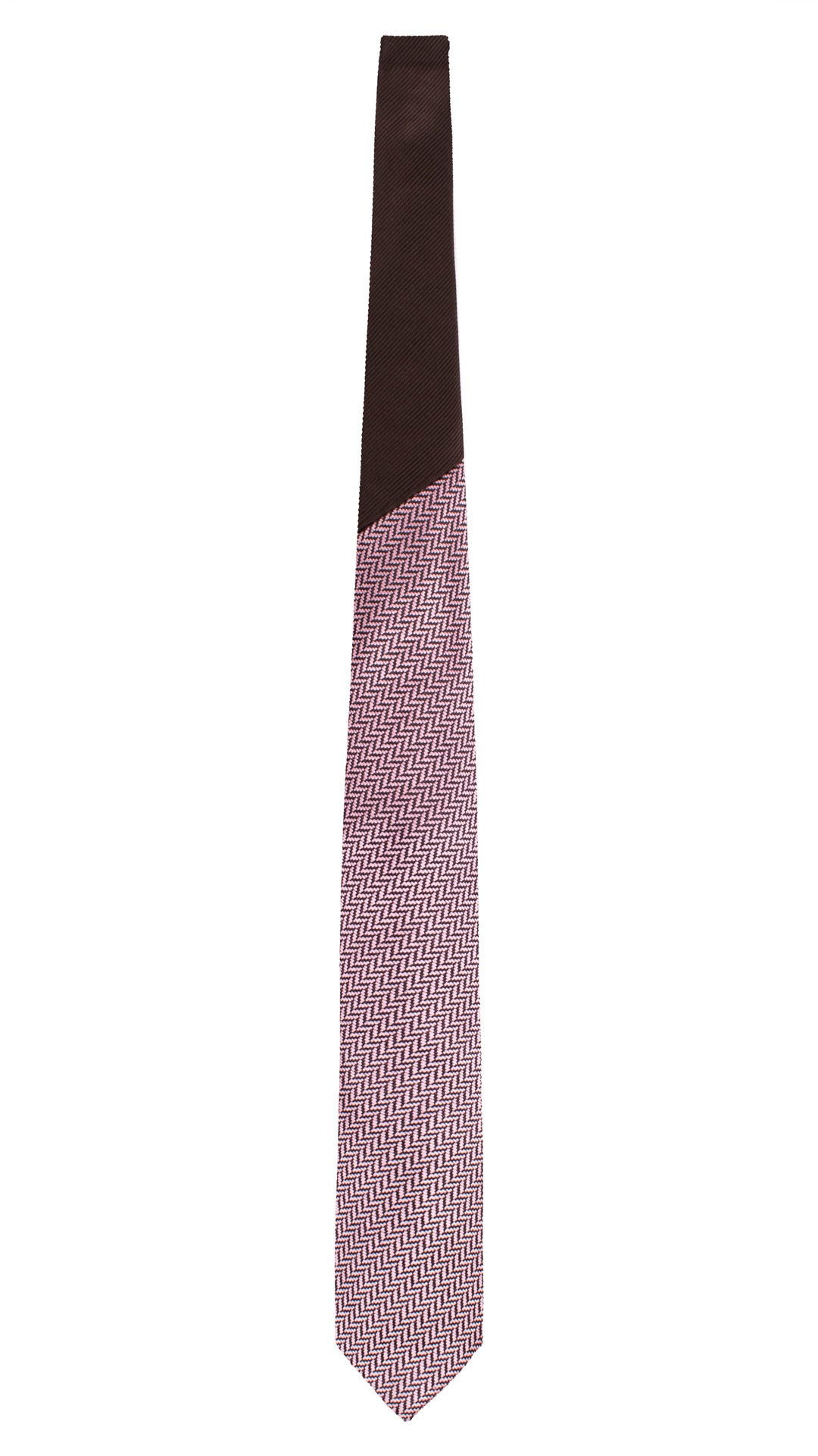 Cravatta di Seta Lisca di Pesce Rosa Nero Nodo in Contrasto Marrone Bruciato Tinta Unita N3319 Graffeo Cravatte Made in Italy
Intera