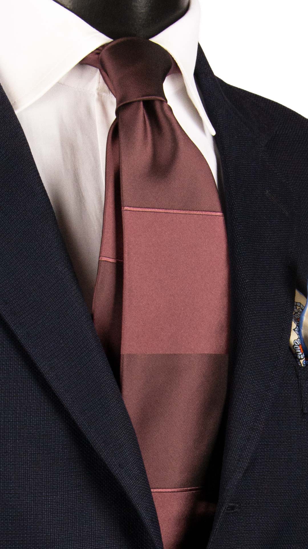 Cravatta di Seta Malva Scuro con Righe Orizzontali Tono su Tono 7288 Graffeo Cravatte Made in Italy