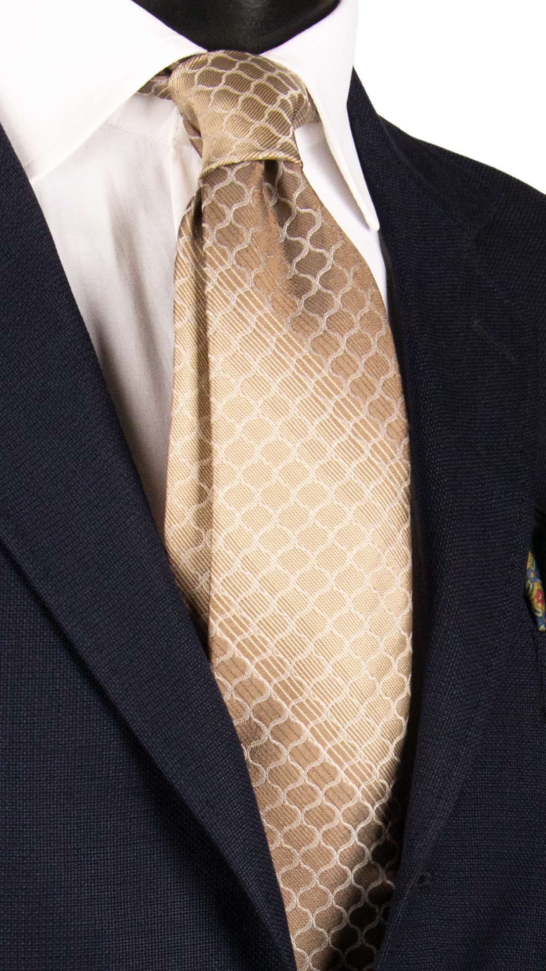 Cravatta di Seta Marrone Beige Fantasia Grigia 7193 Graffeo Cravatte Made in Italy