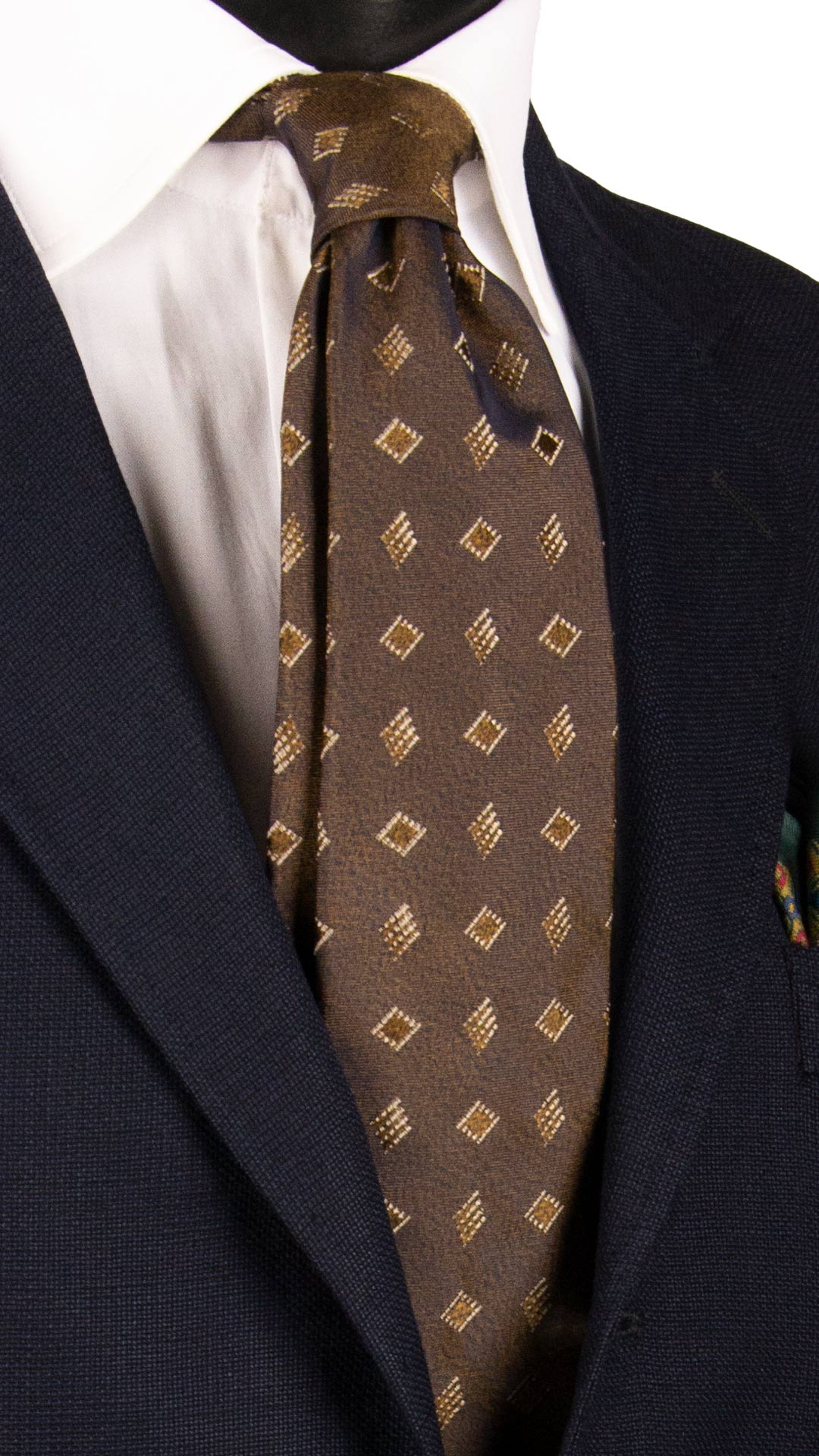 Cravatta-di-Seta-Marrone-Blu-Cangiante-Fantasia-Grigia-7083