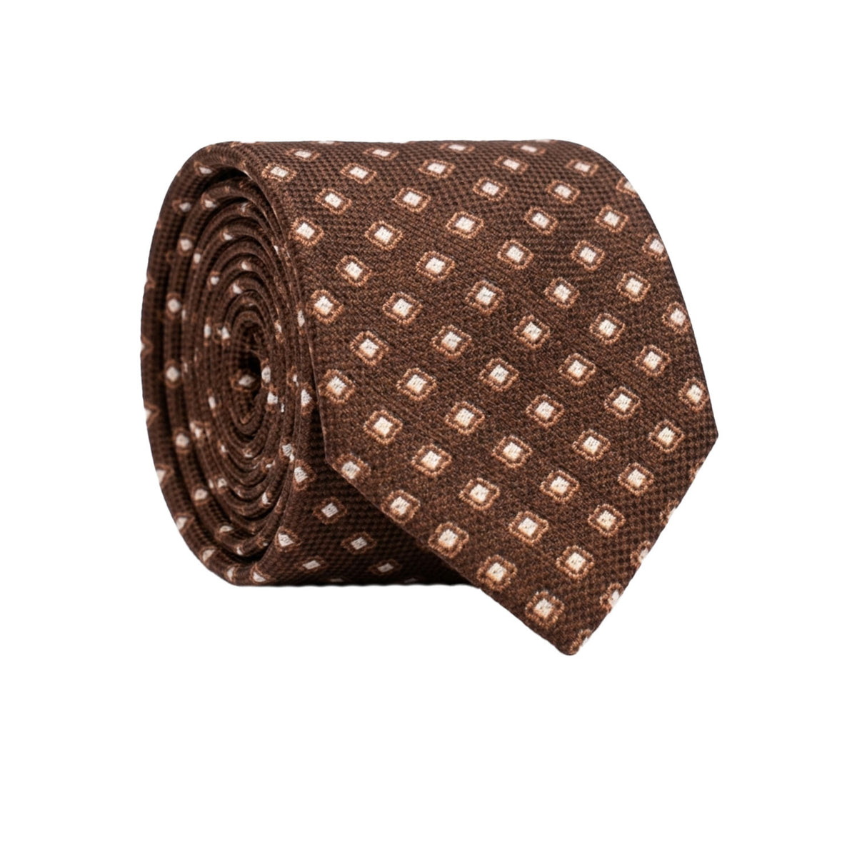 Cravatta di Seta Marrone Bruciato Fantasia Marrone Beige AN7647 Made in Italy Graffeo Cravatte Rotolo