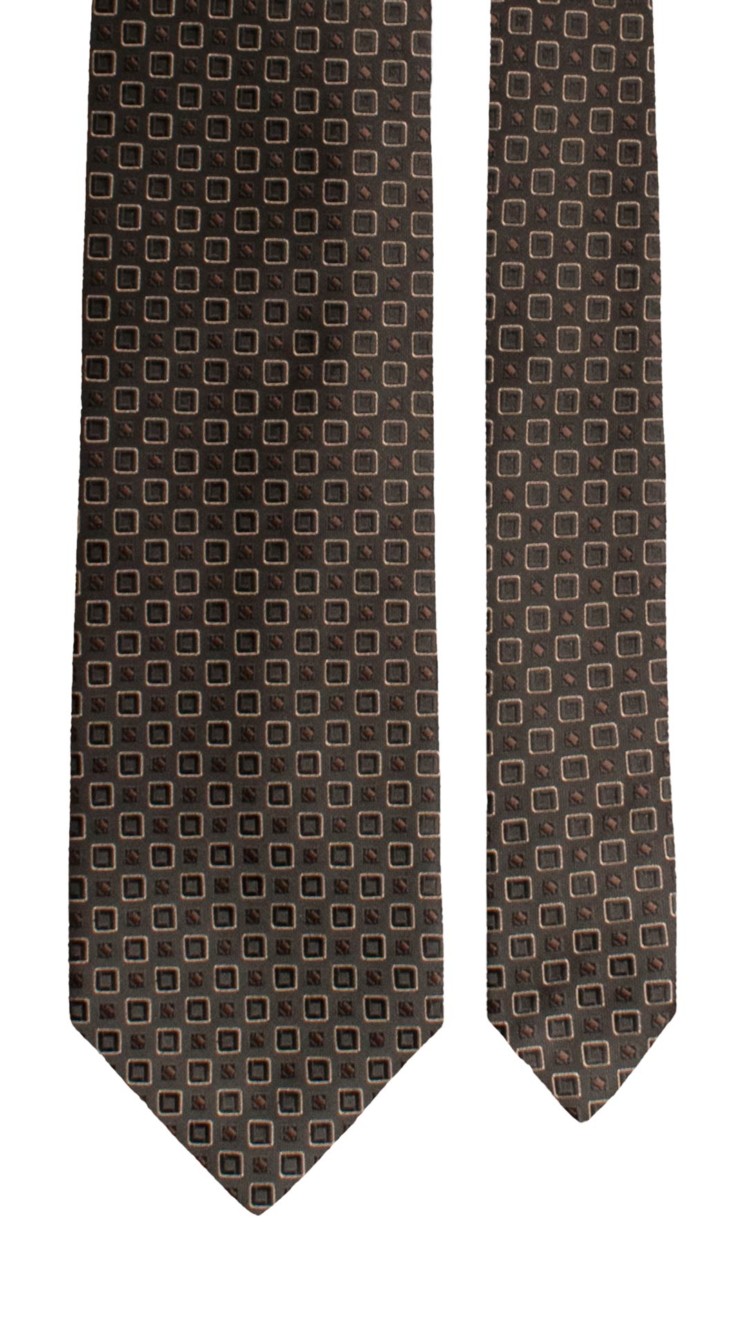 Cravatta di Seta Marrone Bruciato Fantasia Tono su Tono Beige 1659 Graffeo Cravatte Made in Italy Pala