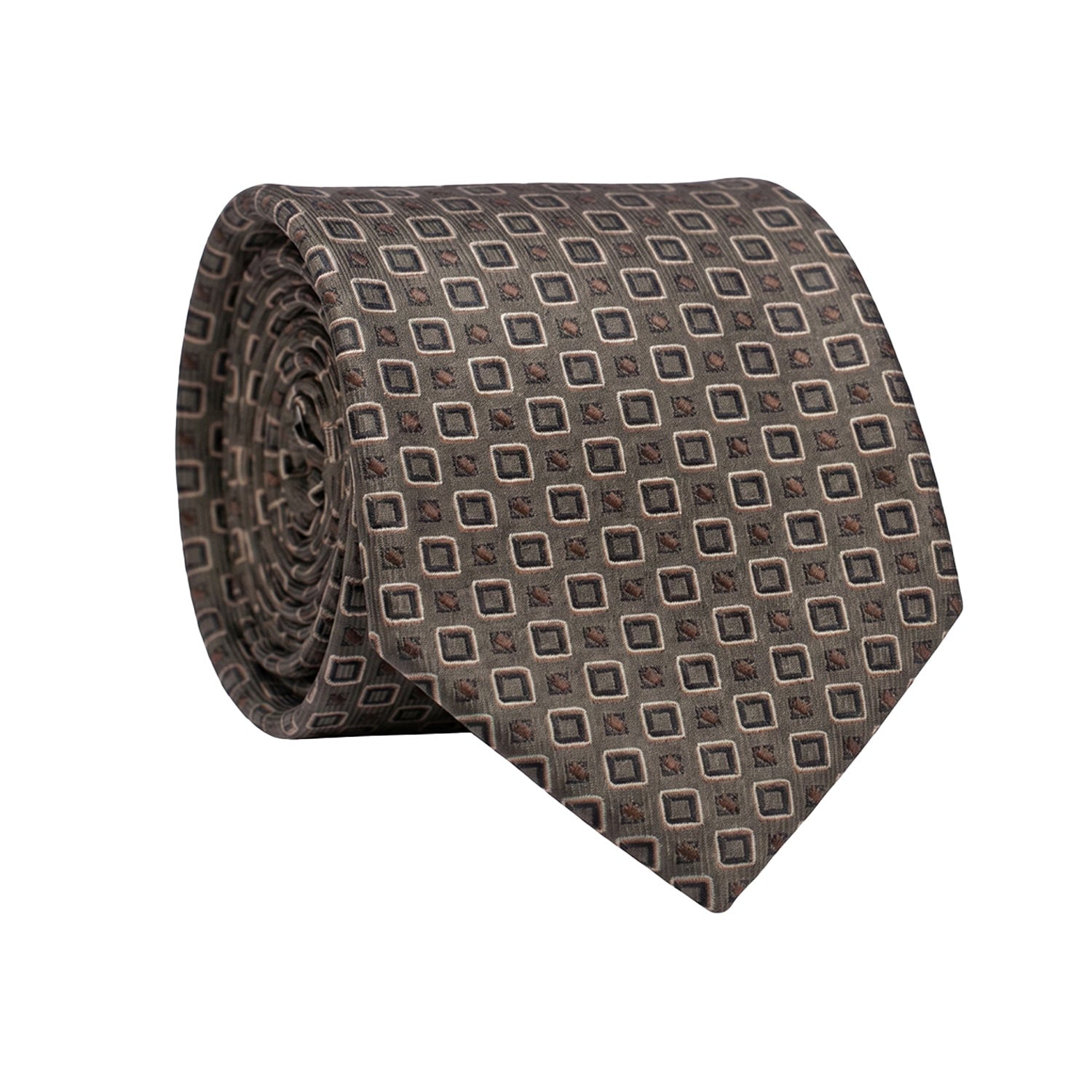 Cravatta di Seta Marrone Bruciato Fantasia Tono su Tono Beige 1659 Graffeo Cravatte Made in Italy Rotolo