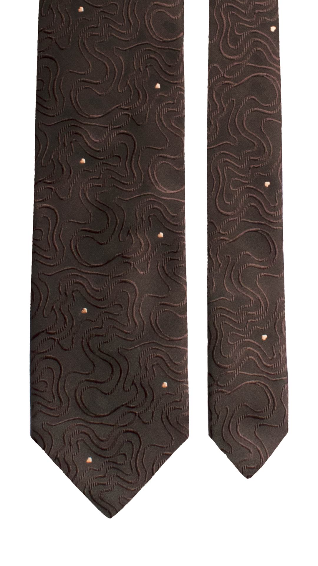 Cravatta di Seta Marrone Bruciato Fantasia Tono su Tono Beige 1692 Graffeo Cravatte Made in Italy Pala