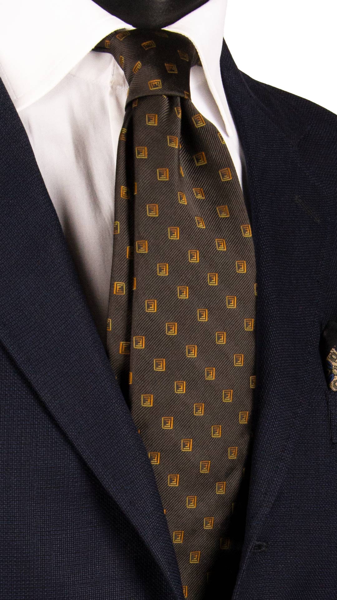 Cravatta-di-Seta-Marrone-Bruciato-Fantasia-Verde-Oliva-7135