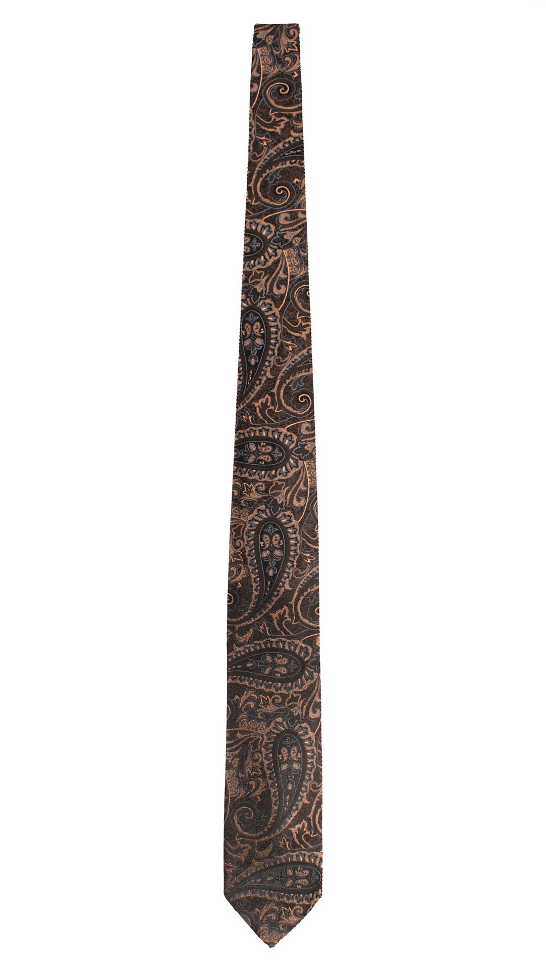 Cravatta di Seta Marrone Bruciato Paisley Color Sabbia Grigio 1518 Graffeo Cravatte Made in Italy Intera