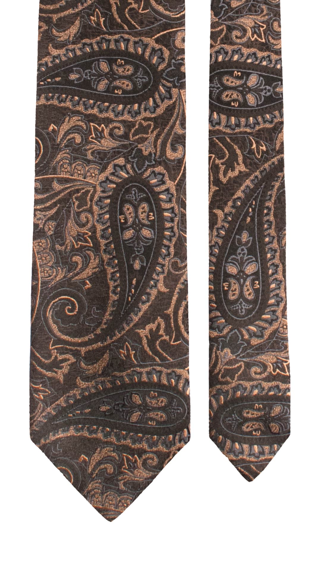 Cravatta di Seta Marrone Bruciato Paisley Color Sabbia Grigio 1518 Graffeo Cravatte Made in Italy Pala