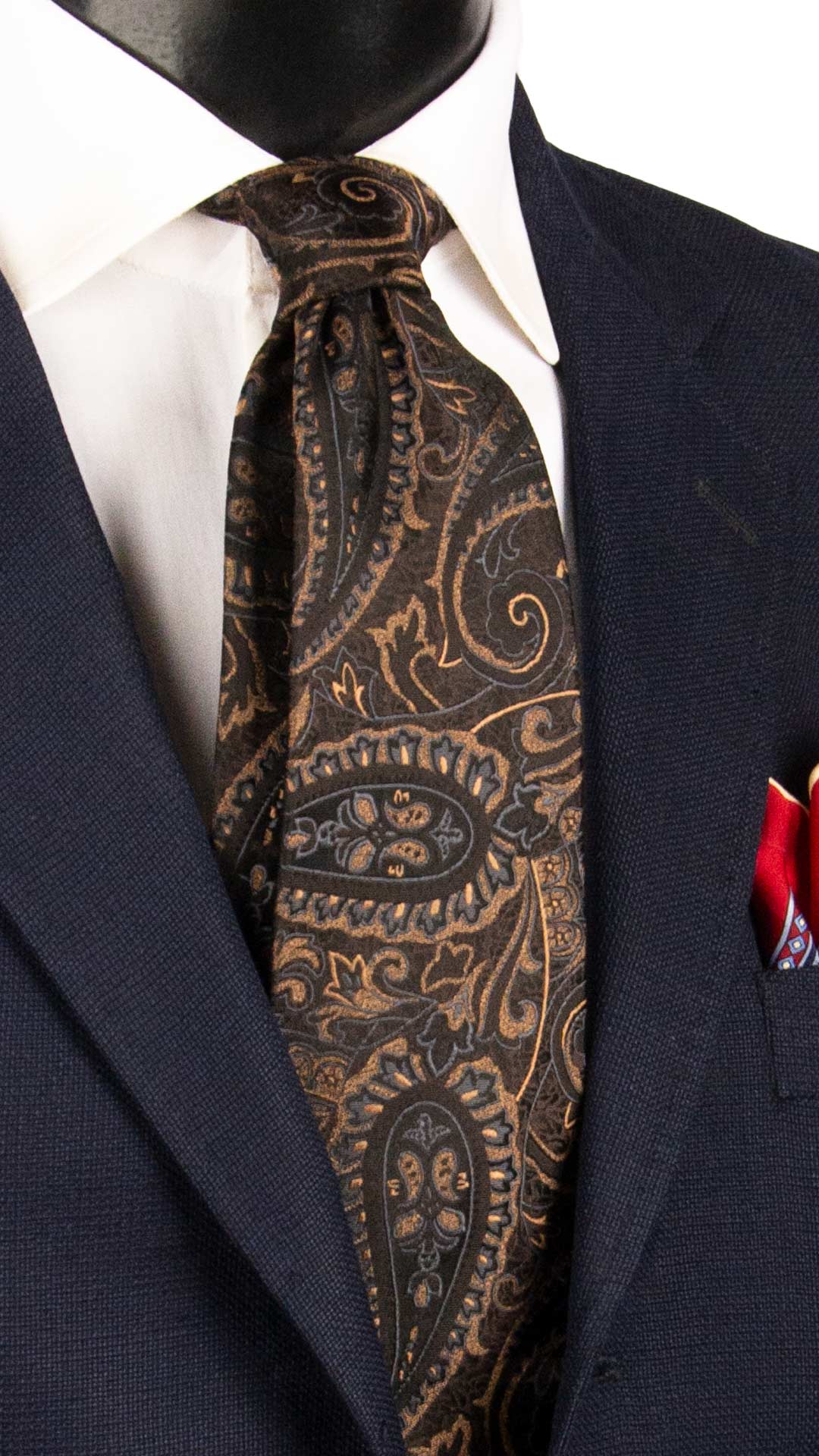 Cravatta di Seta Marrone Bruciato Paisley Color Sabbia Grigio 1518 Graffeo Cravatte Made in Italy