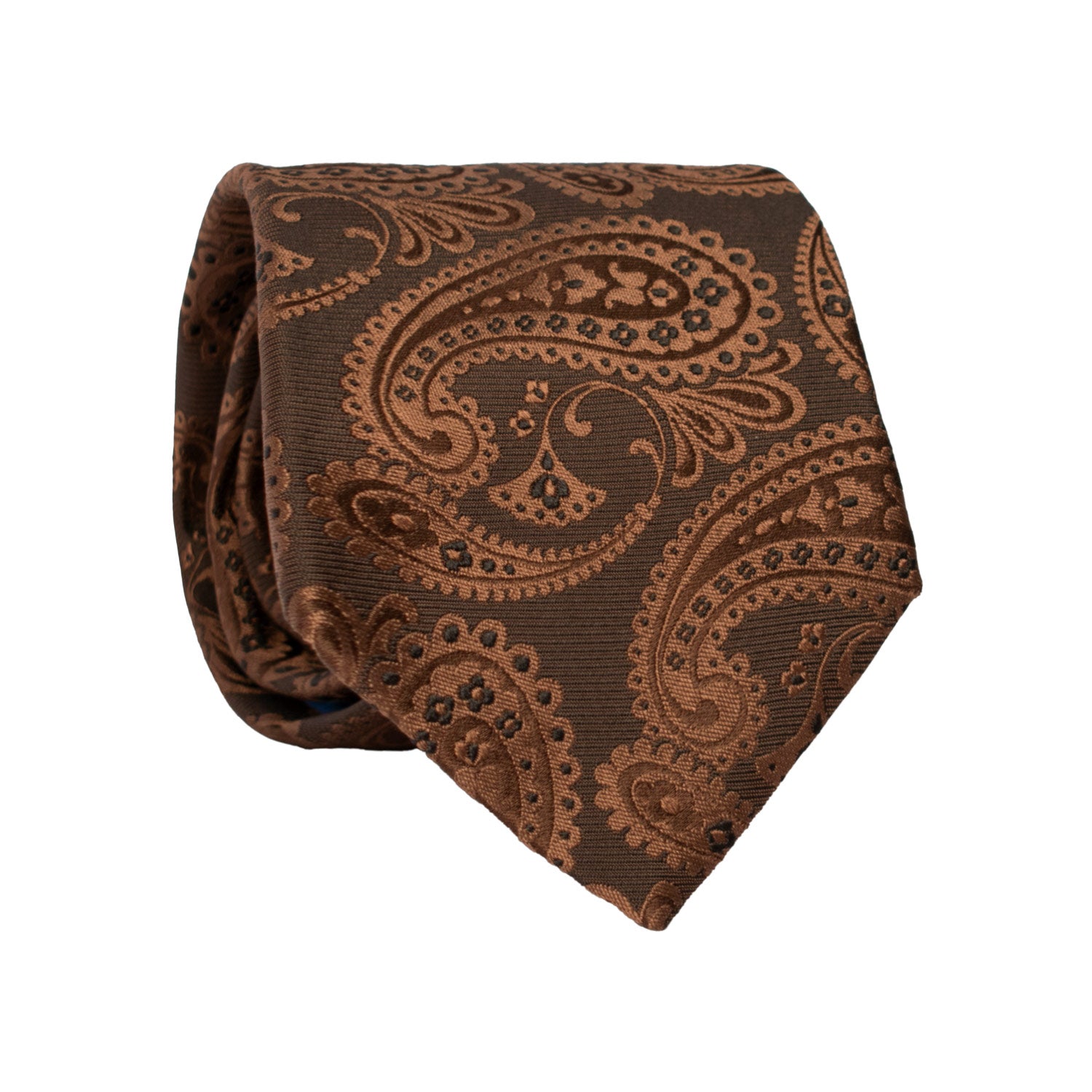 Cravatta di Seta Marrone Bruciato Paisley Marrone Chiaro AN7466 Made in Italy Graffeo Cravatte Rotolo