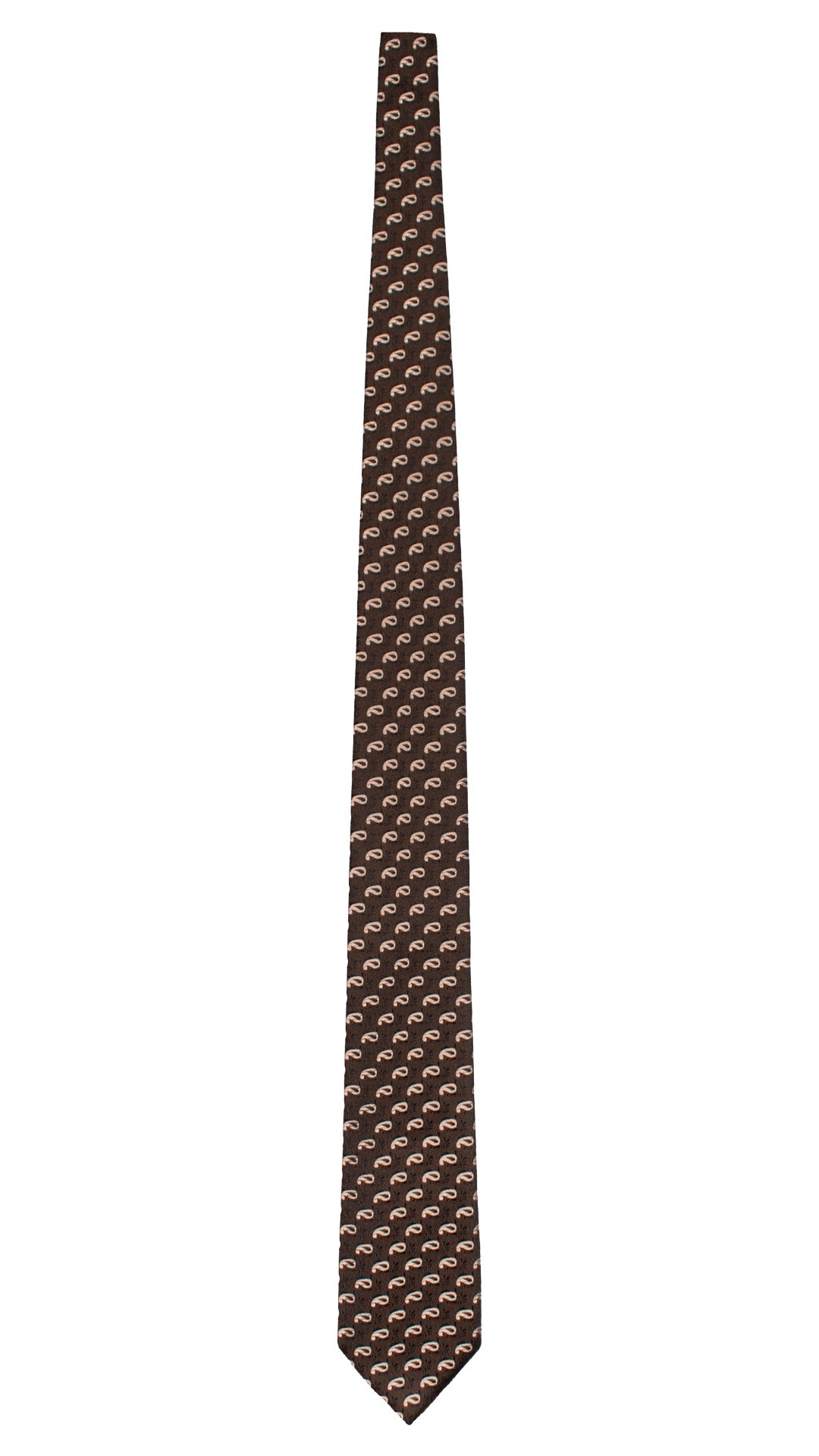 Cravatta di Seta Marrone Bruciato Paisley Tortora AN7438 Made in Italy Graffeo Cravatte Intera