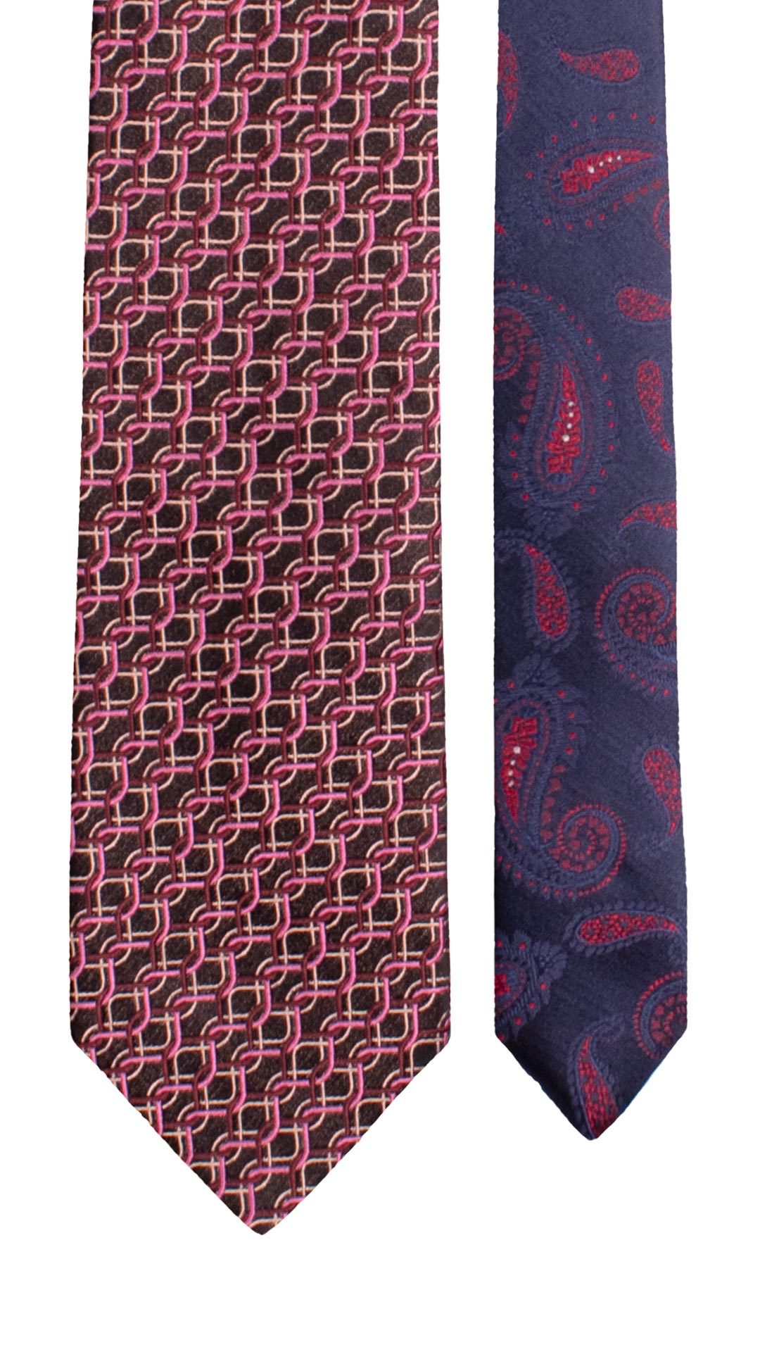 Cravatta di Seta Marrone Bruciato Fantasia Rosa Vinaccia Colore Orchidea Nodo in Contrasto Principe di Galles Magenta N3286 Made in Italy Graffeo Cravatte Pala