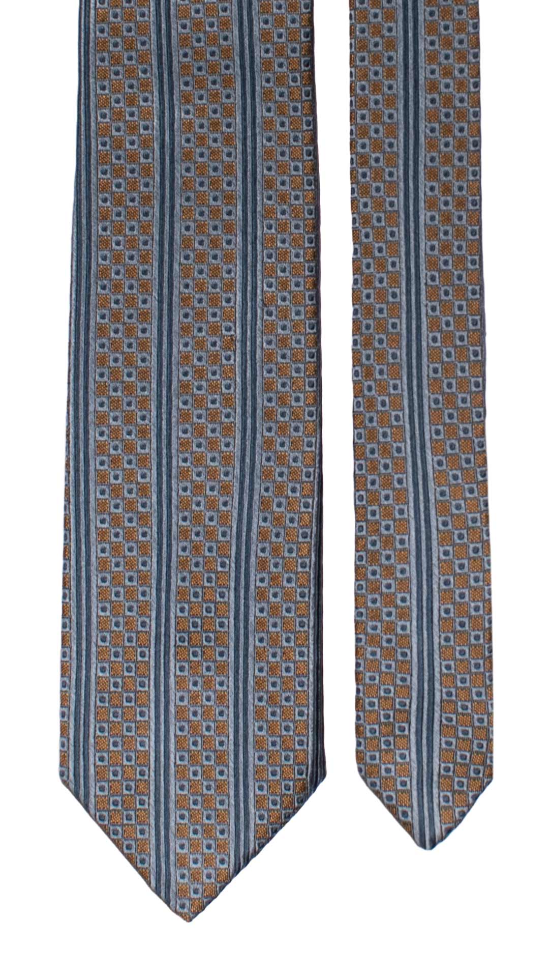 Cravatta di Seta Marrone Avio Blu Navy a Righe Verticali 7170 Graffeo Cravatte Made in Italy Pala